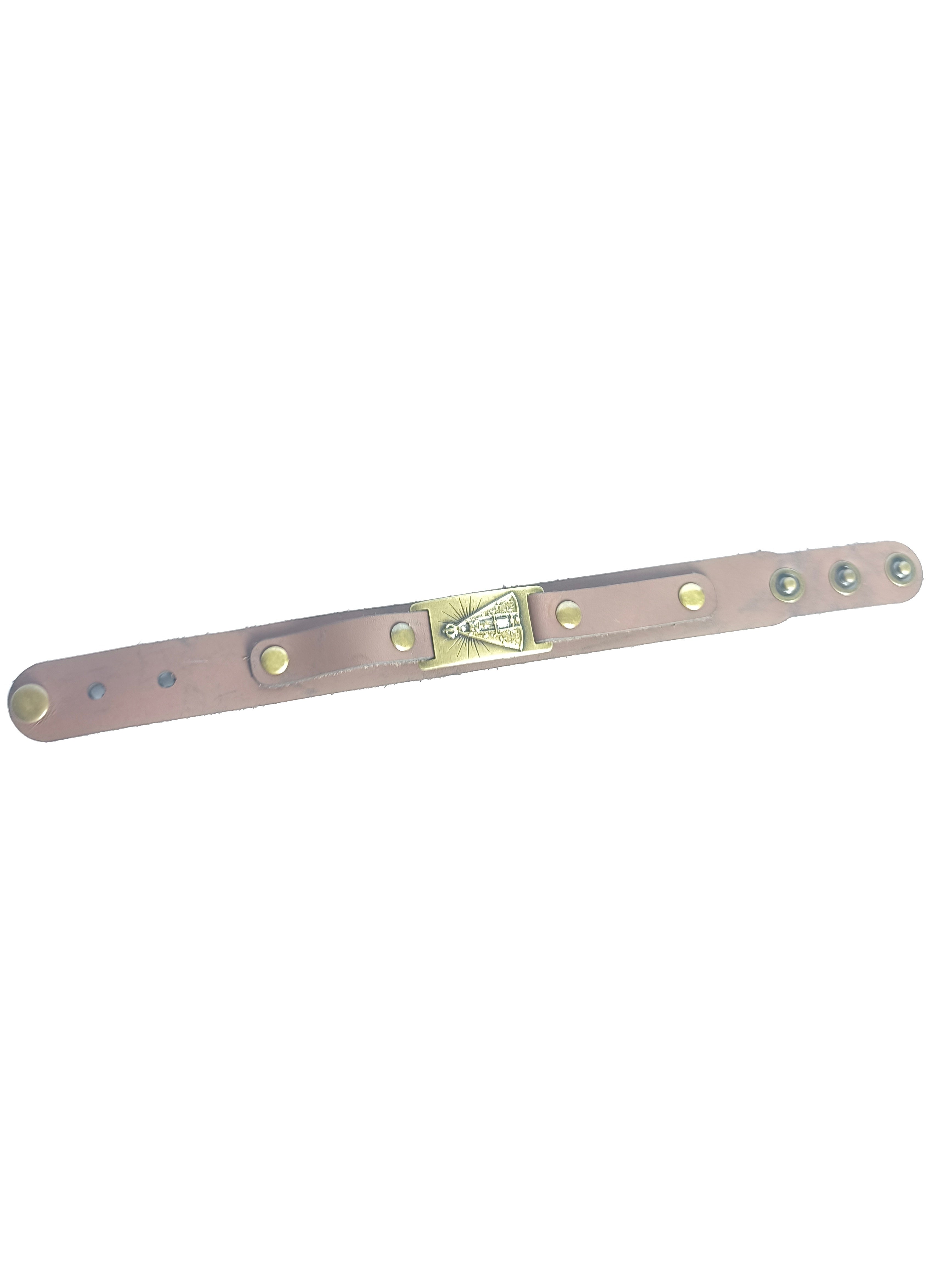 Pulseira em Couro Marrom de Nossa Senhora Aparecida - Ouro Velho
