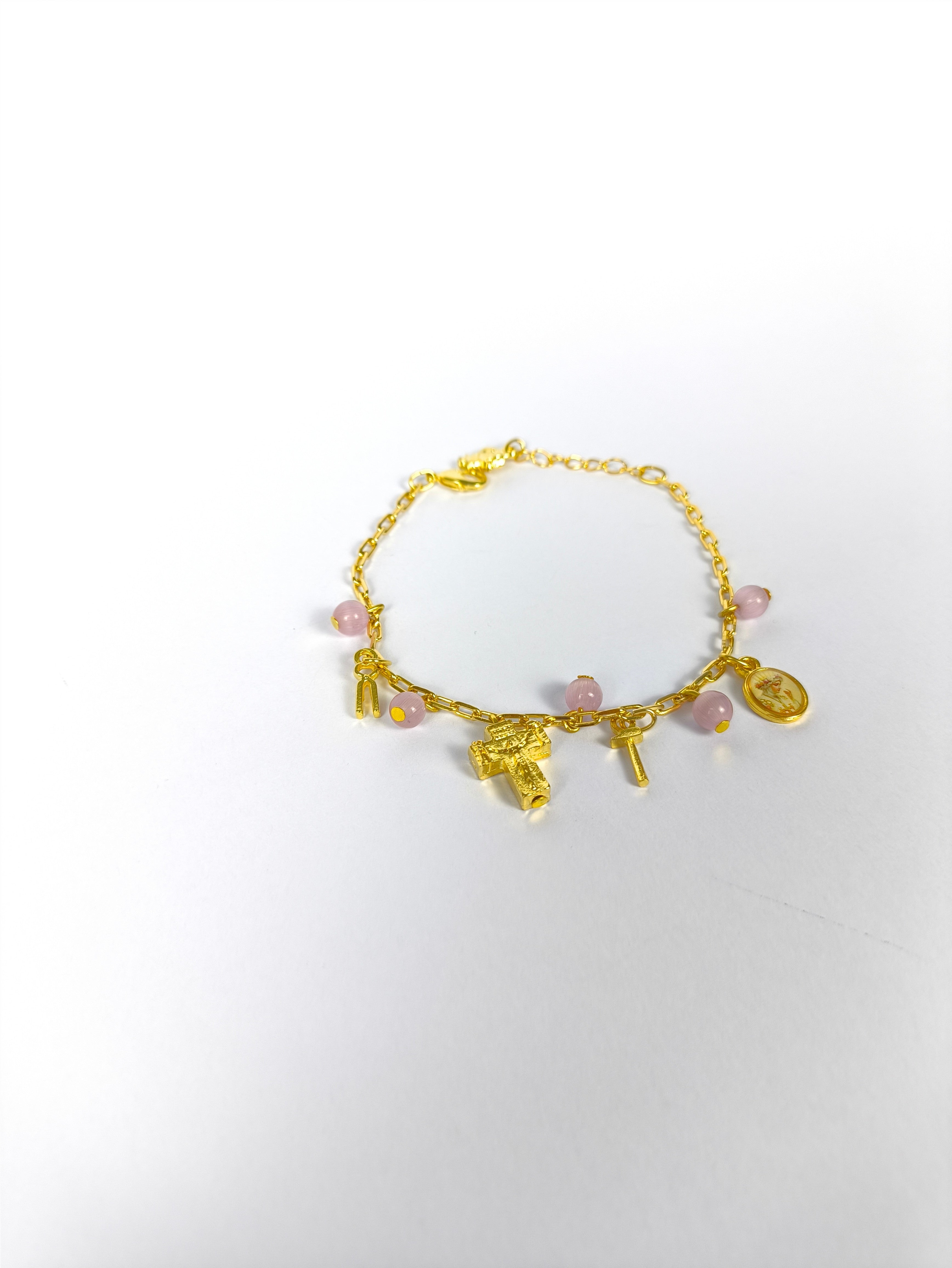 Pulseira Dourada com Rose 6mm Nossa Senhora de La Salette c/vidrinho