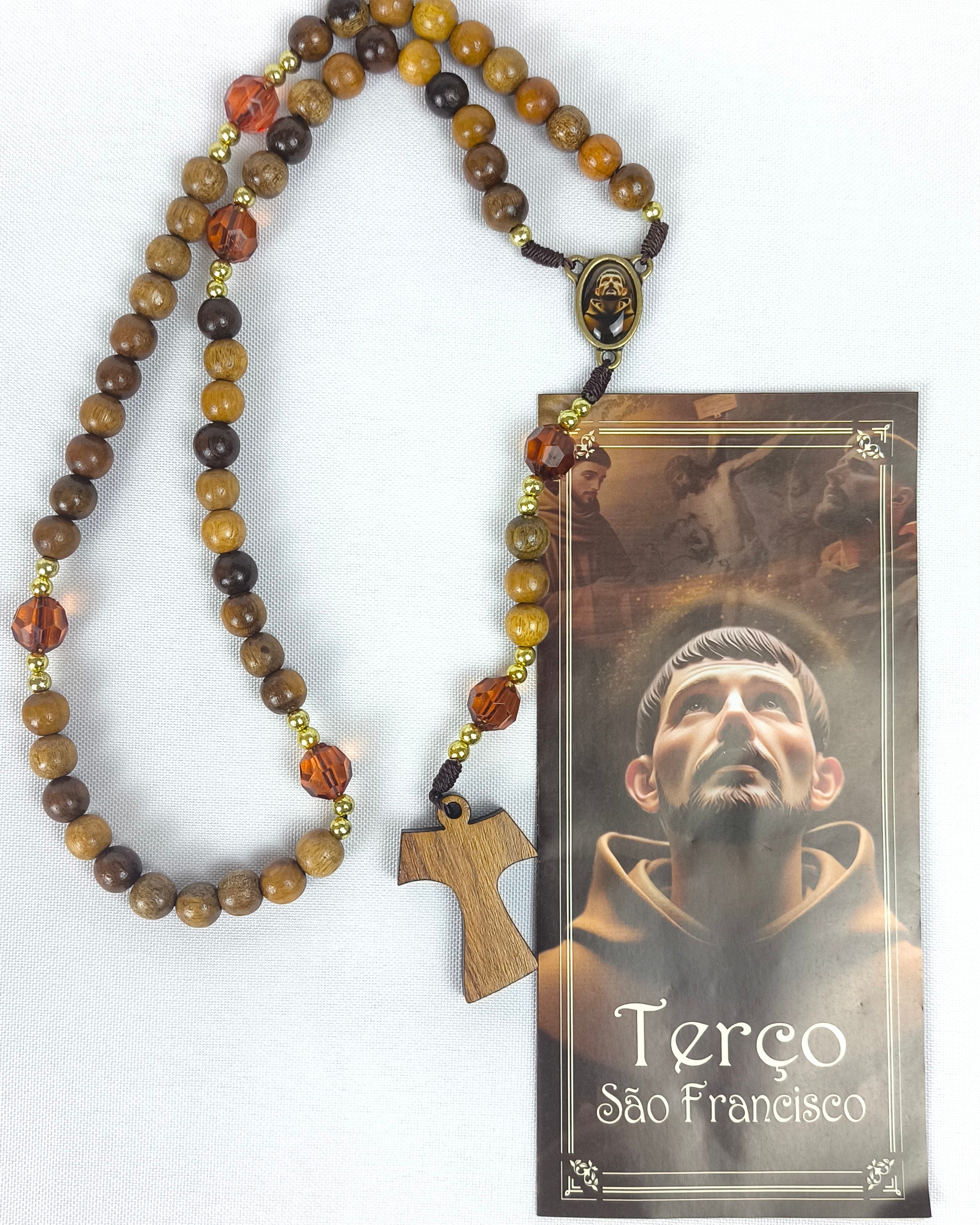 Terço com Tau de São Francisco de Assis com Folheto