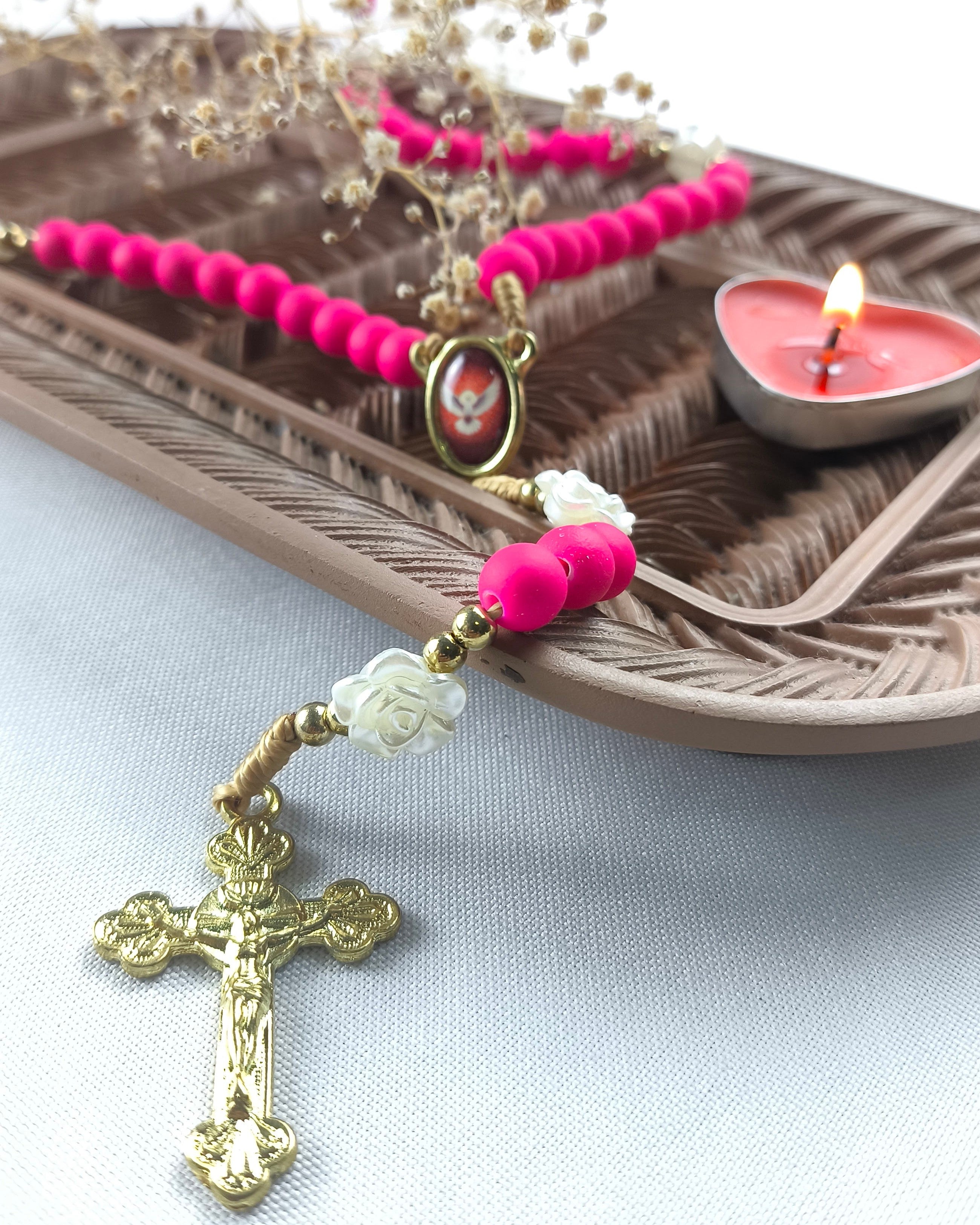 Terço Emborrachado Pink Espírito Santo