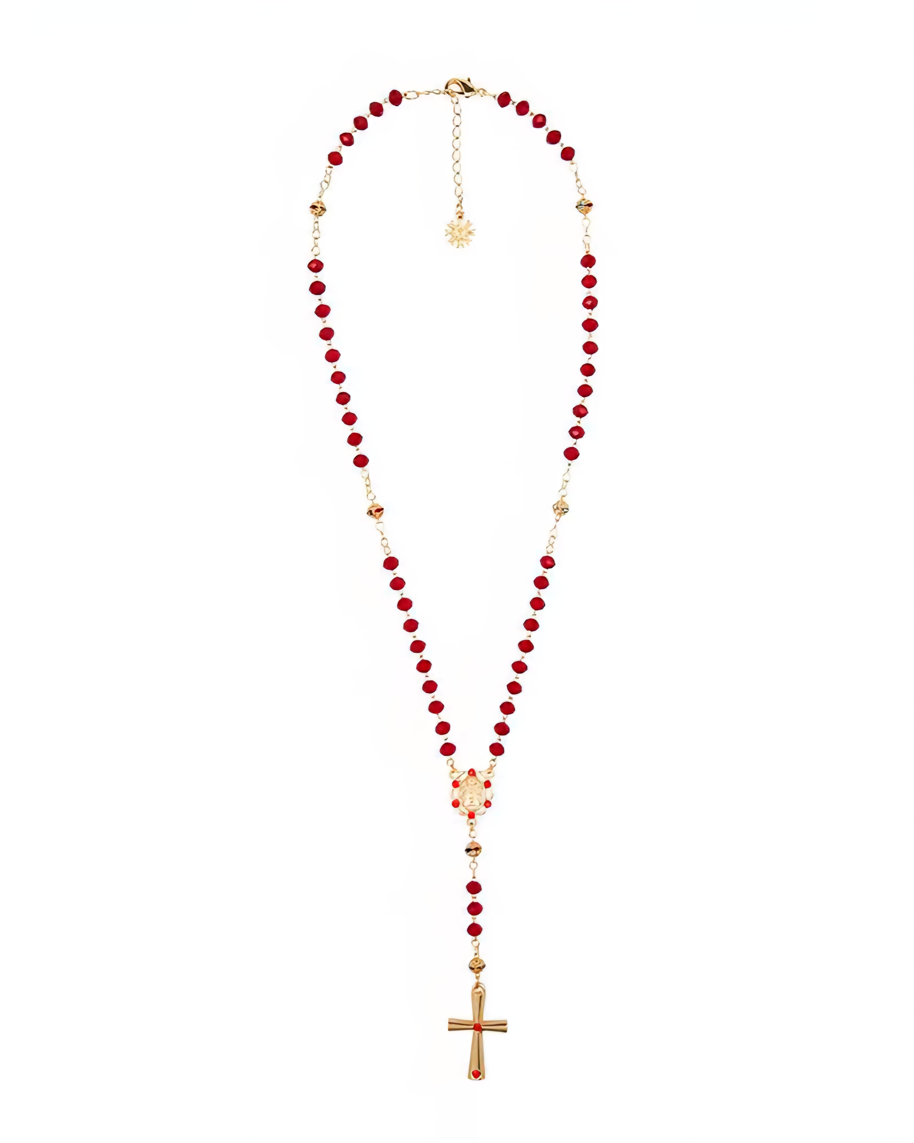 Colar Terço em Cristal Vidro de 6MM Nossa Senhora Aparecida Vermelho