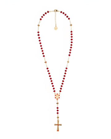 Colar Terço em Cristal Vidro de 6MM Nossa Senhora Aparecida Vermelho