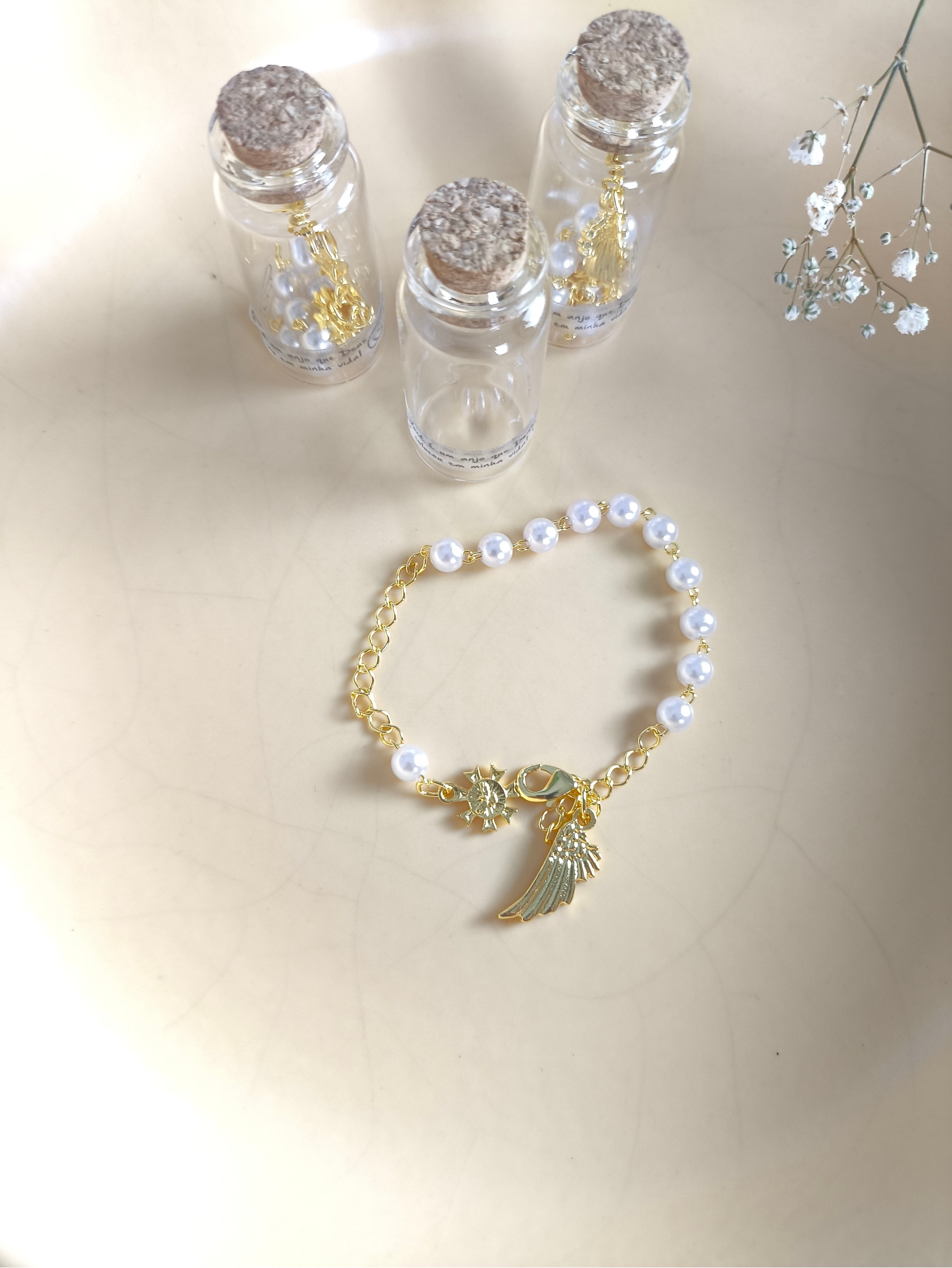 Pulseira Pérola Você é Um Anjo c/ vidrinho
