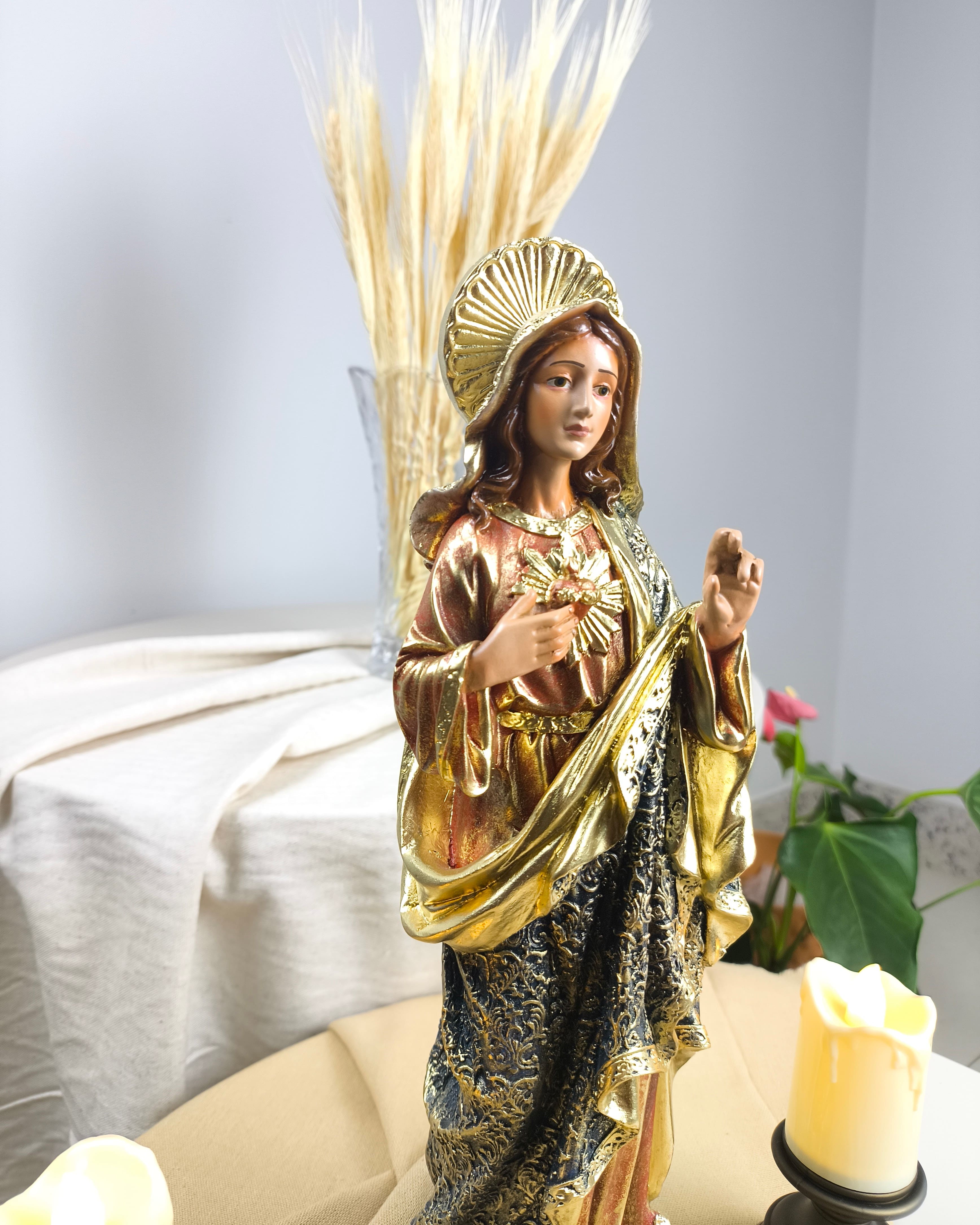 Imaculado Coração de Maria 30cm detalhes em dourado