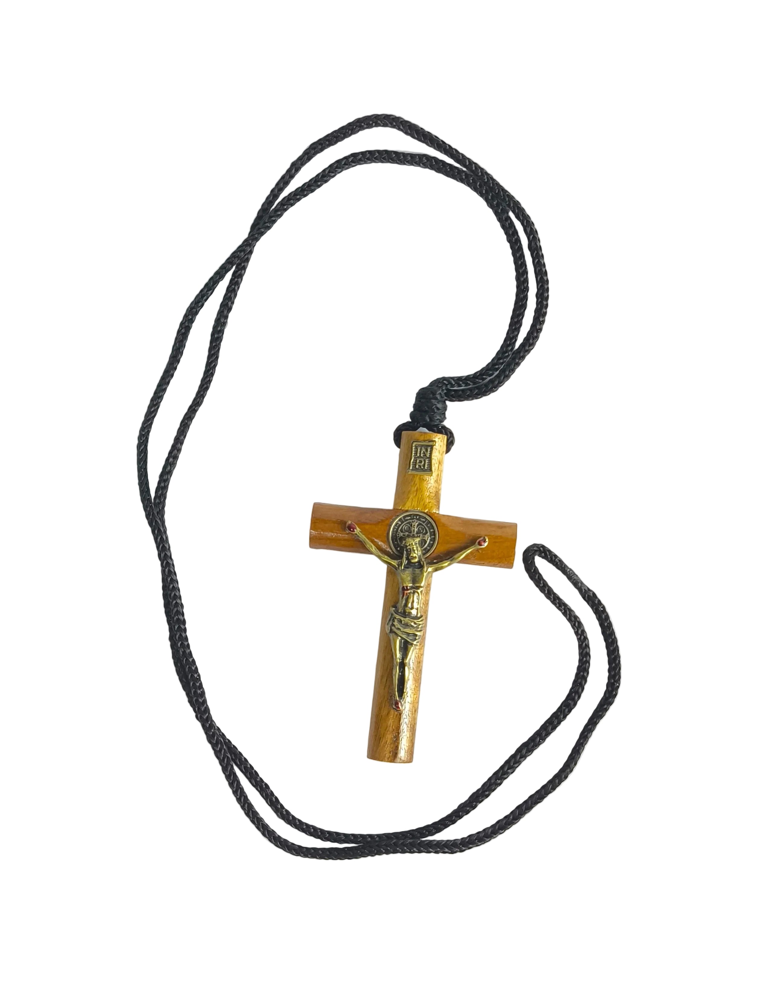 Cordão Devocional com Crucifixo em Ouro Velho e Medalha de São Bento