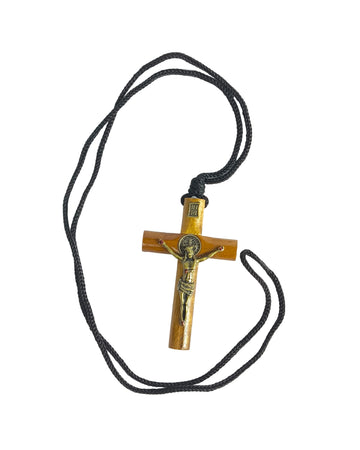 Cordão Devocional com Crucifixo em Ouro Velho e Medalha de São Bento