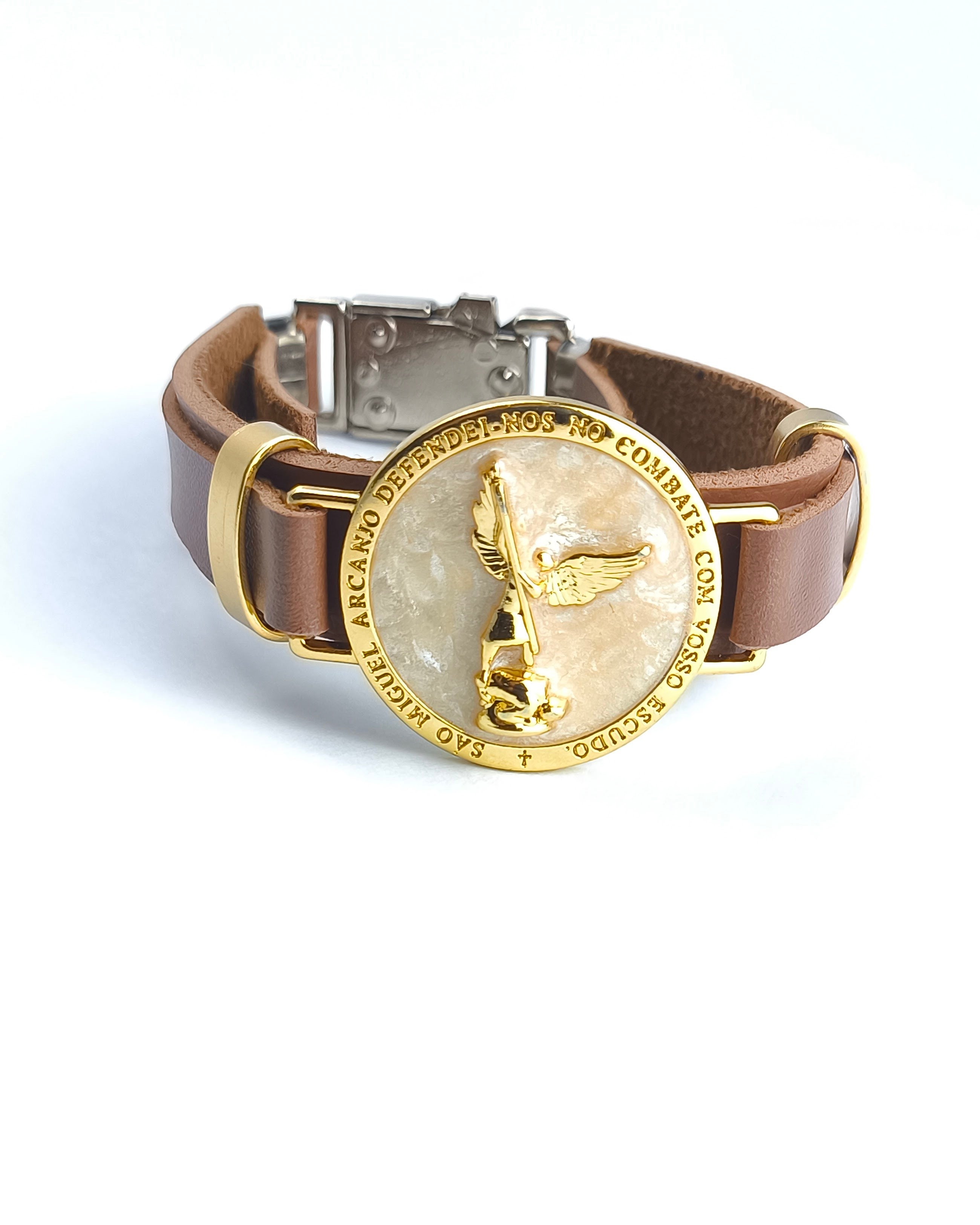 Pulseira Feminina de Couro Marrom - São Miguel Arcanjo