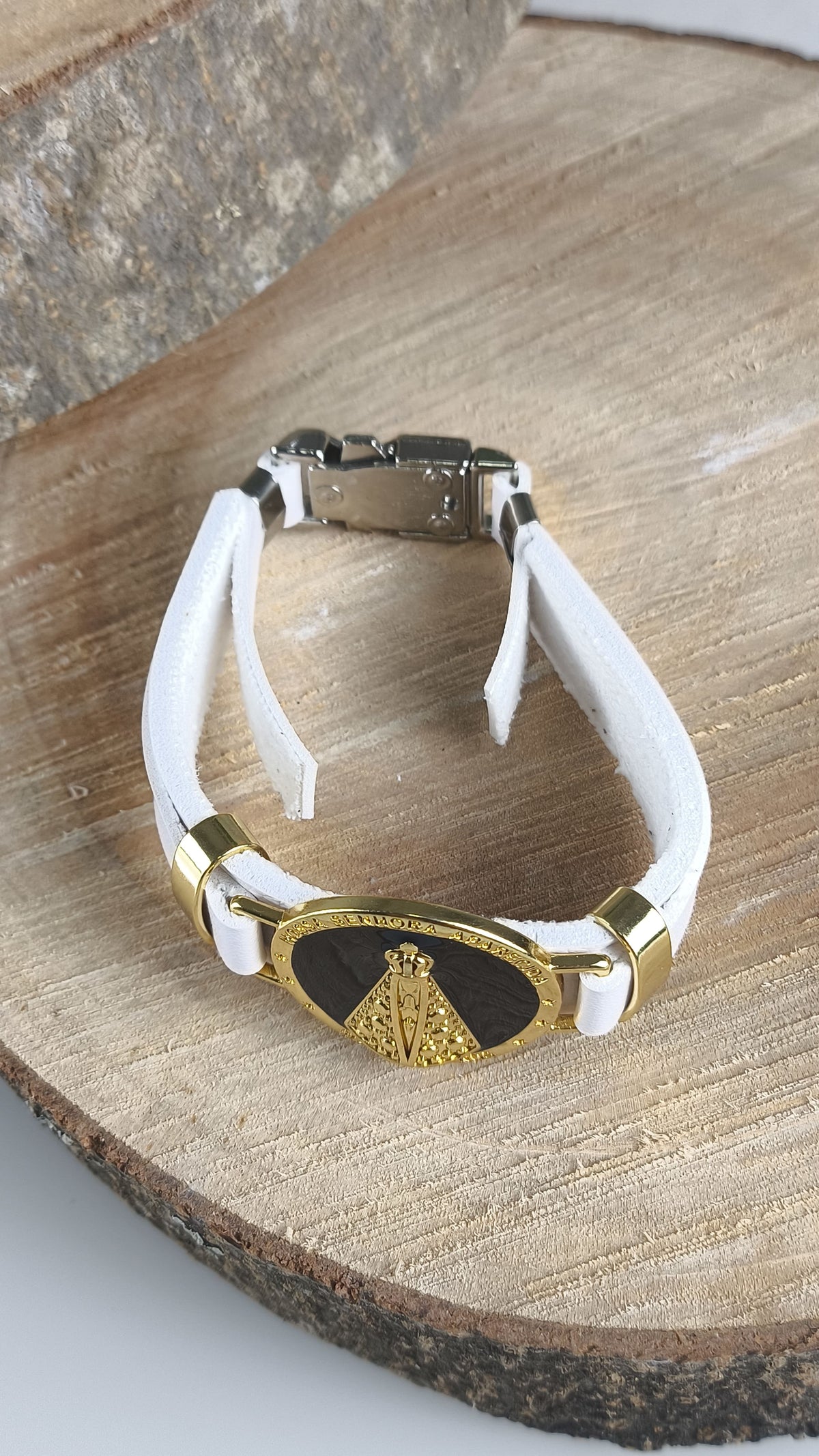 Pulseira Feminina de Couro Branca - Nossa Senhora Aparecida