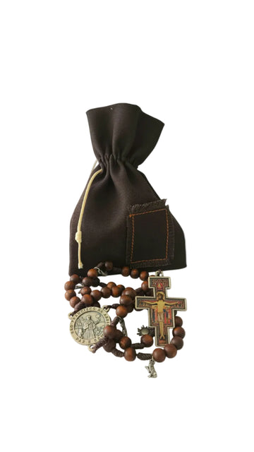 Terço Vida de São Francisco de Assis com Saquinho de Tecido Marrom