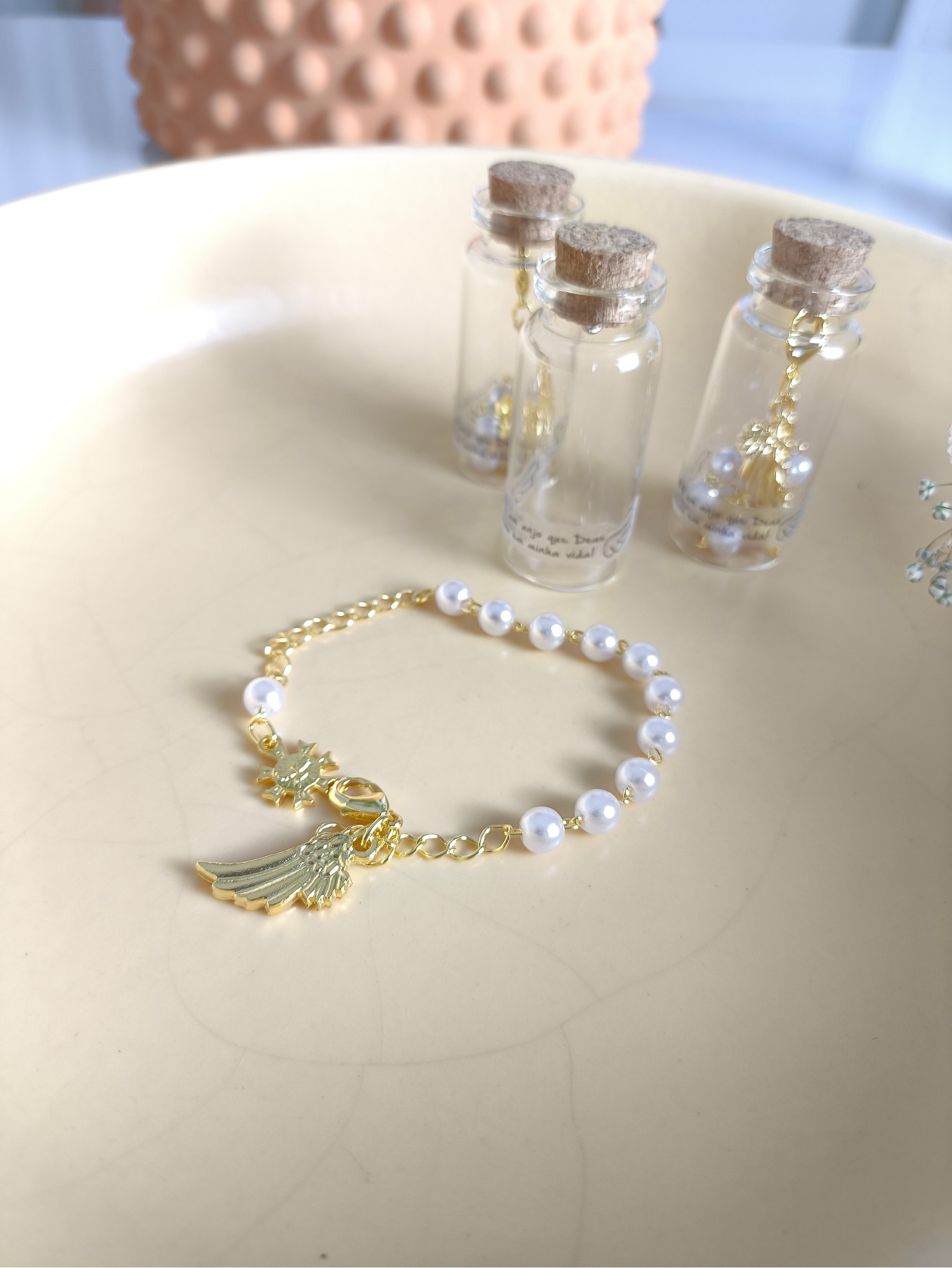 Pulseira Pérola Você é Um Anjo c/ vidrinho