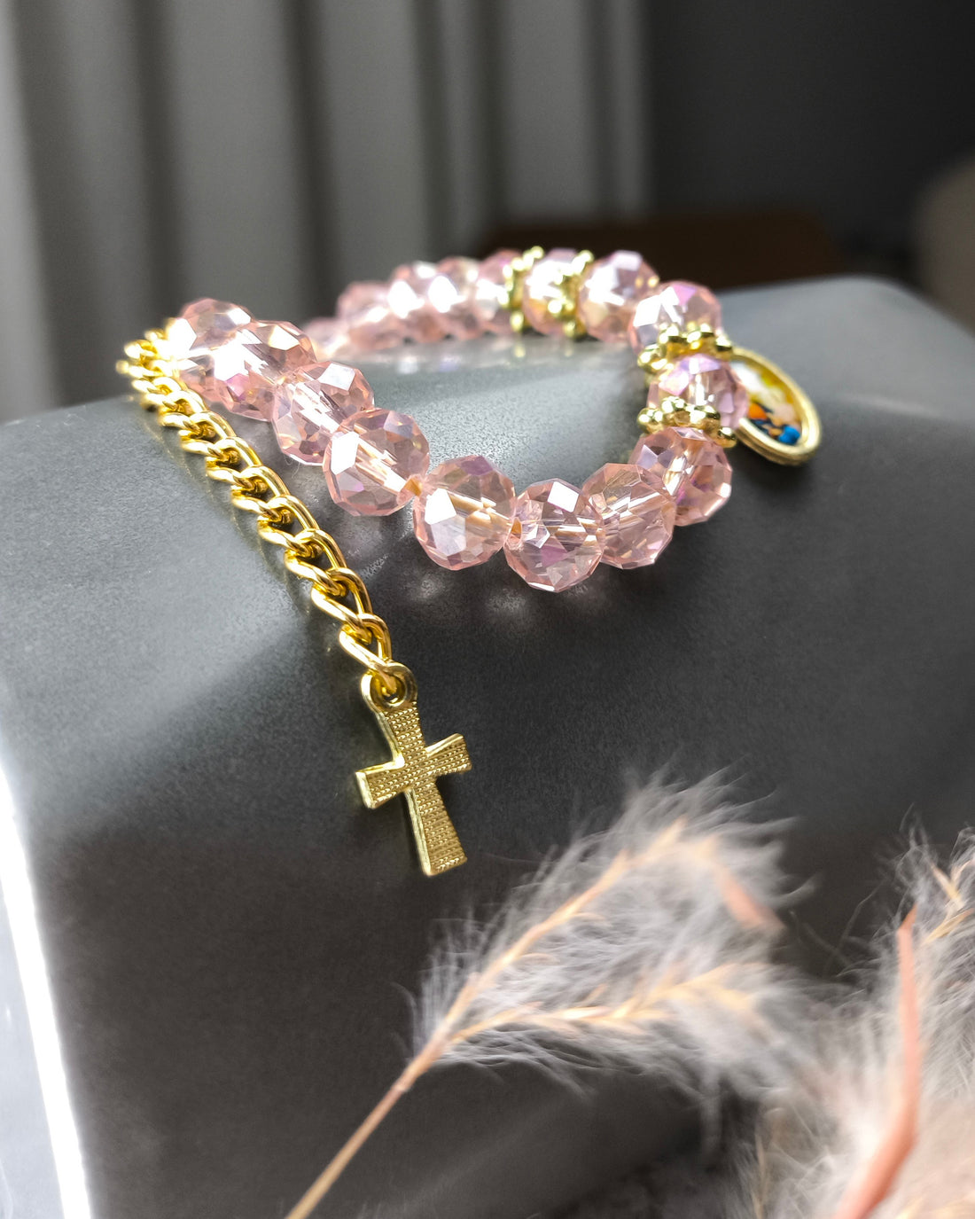 Pulseira Cristal de Vidro Rosa Sagrada Família