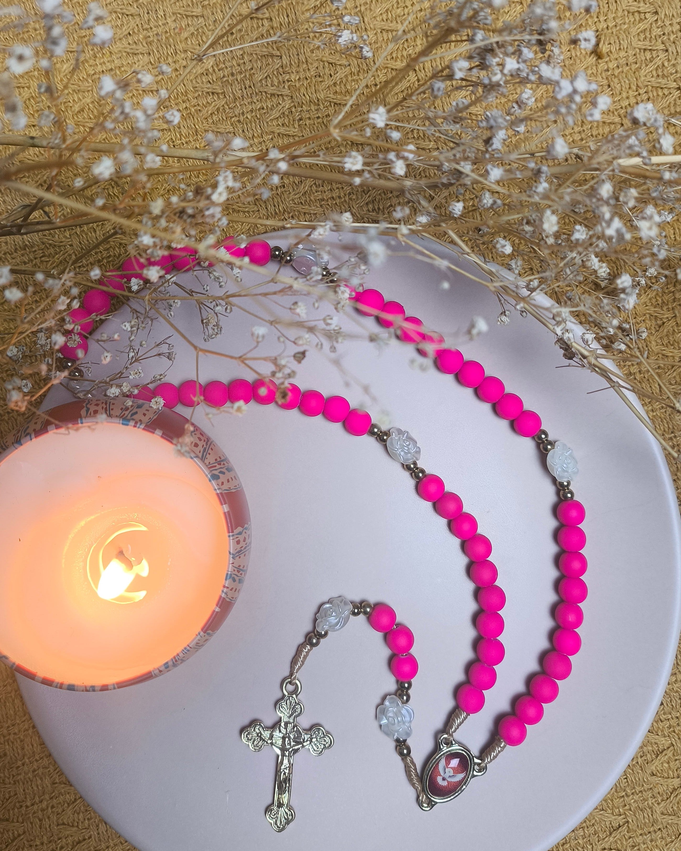 Terço Emborrachado Pink Espírito Santo