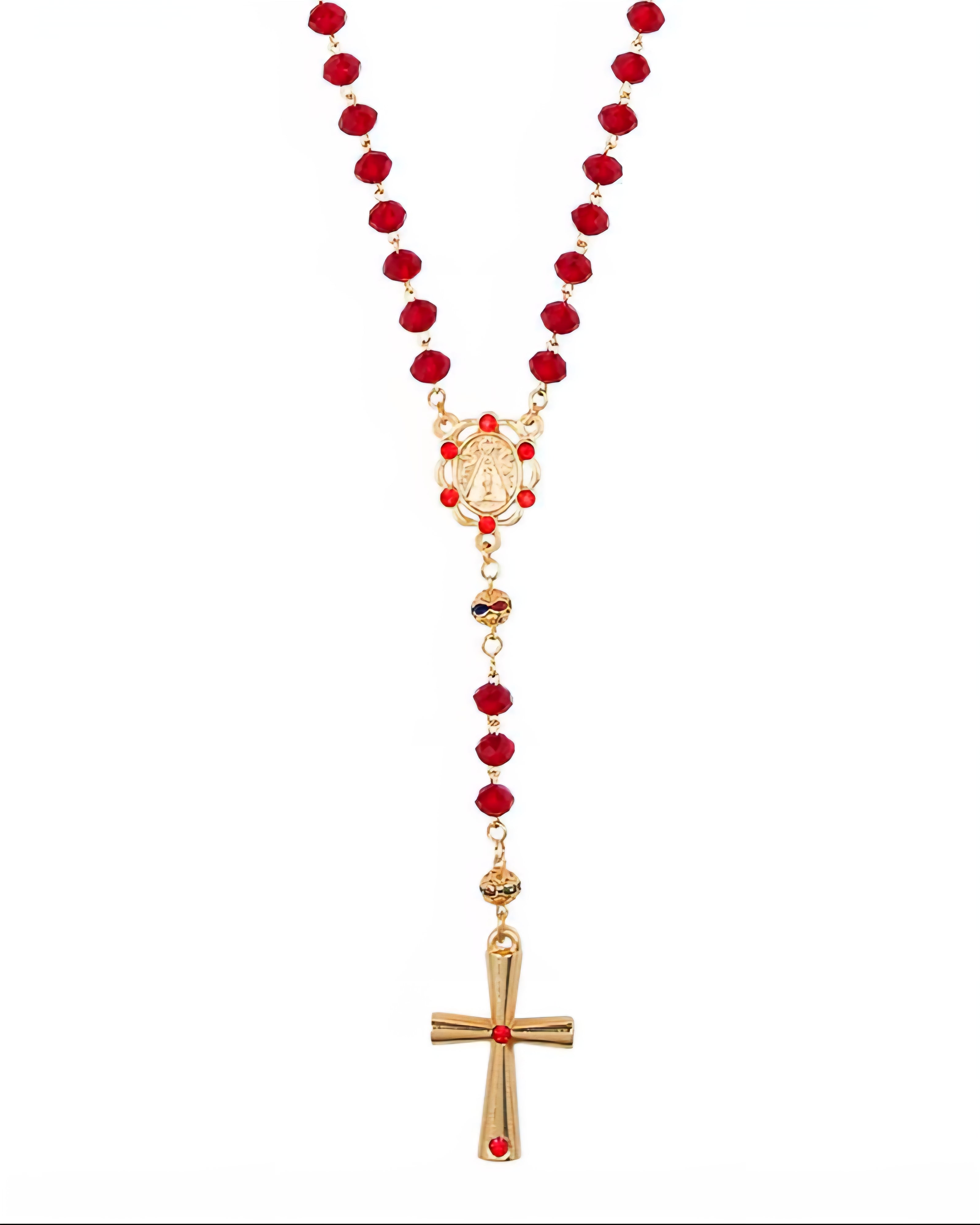 Colar Terço em Cristal Vidro de 6MM Nossa Senhora Aparecida Vermelho