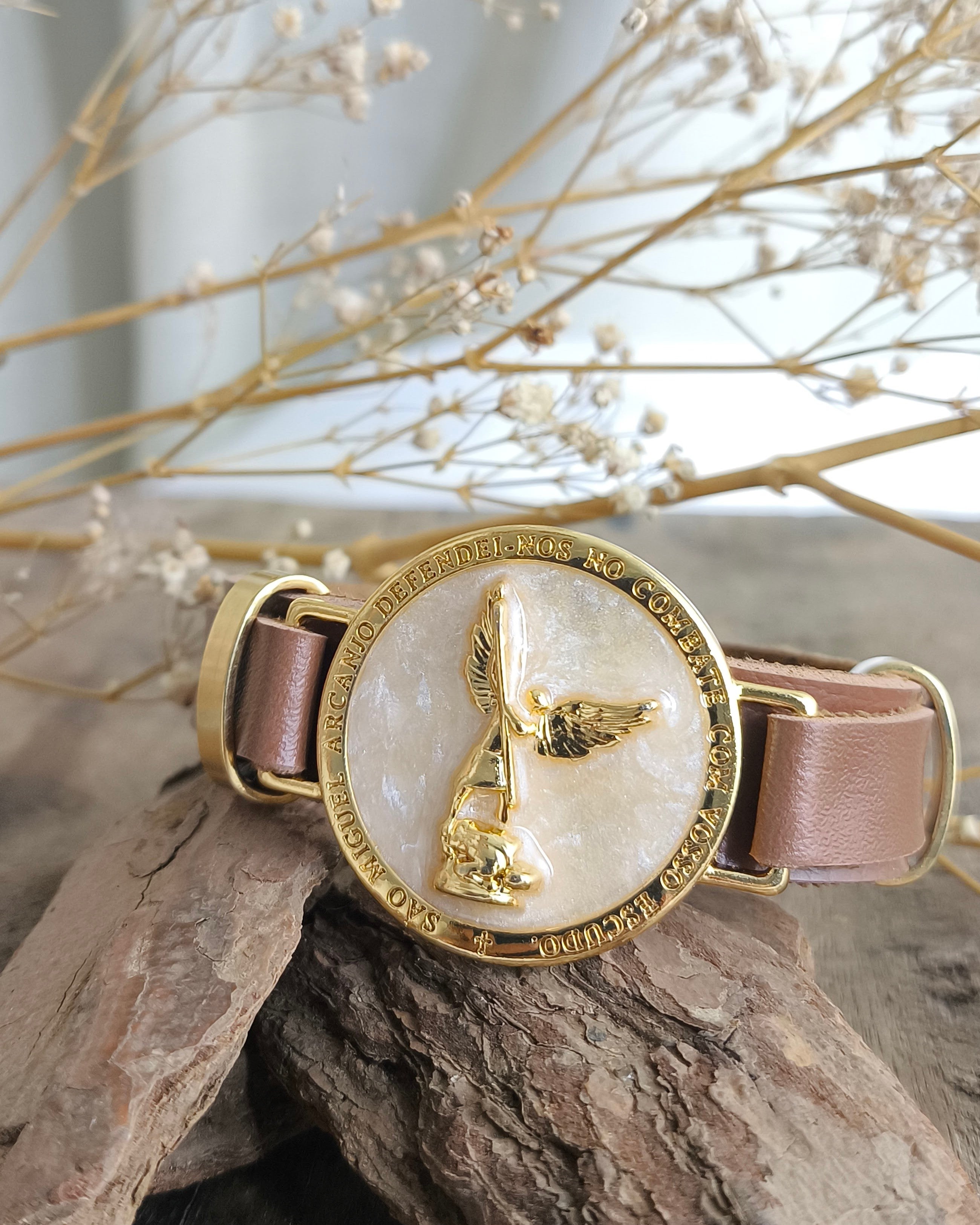 Pulseira Feminina de Couro Marrom - São Miguel Arcanjo