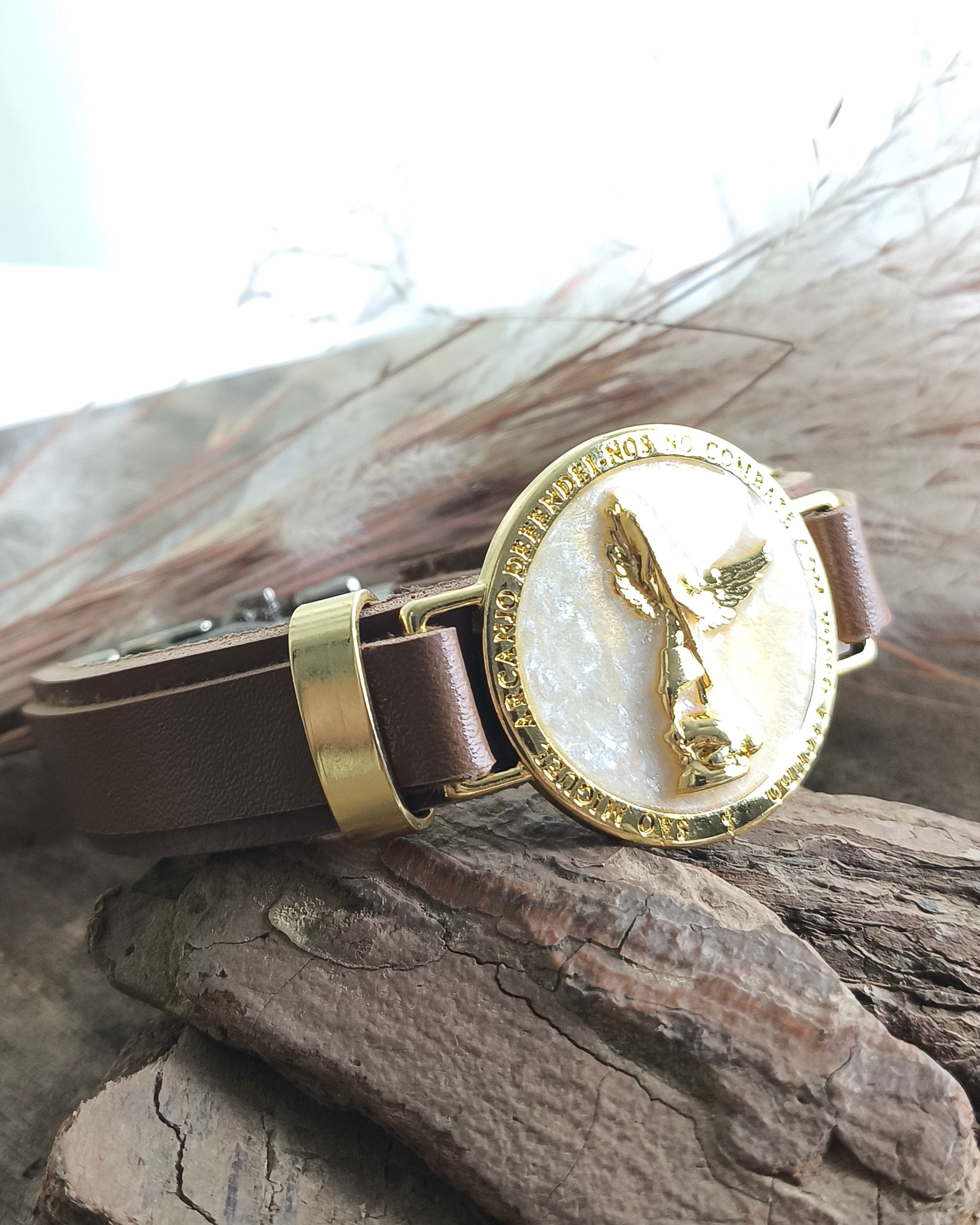 Pulseira Feminina de Couro Marrom - São Miguel Arcanjo