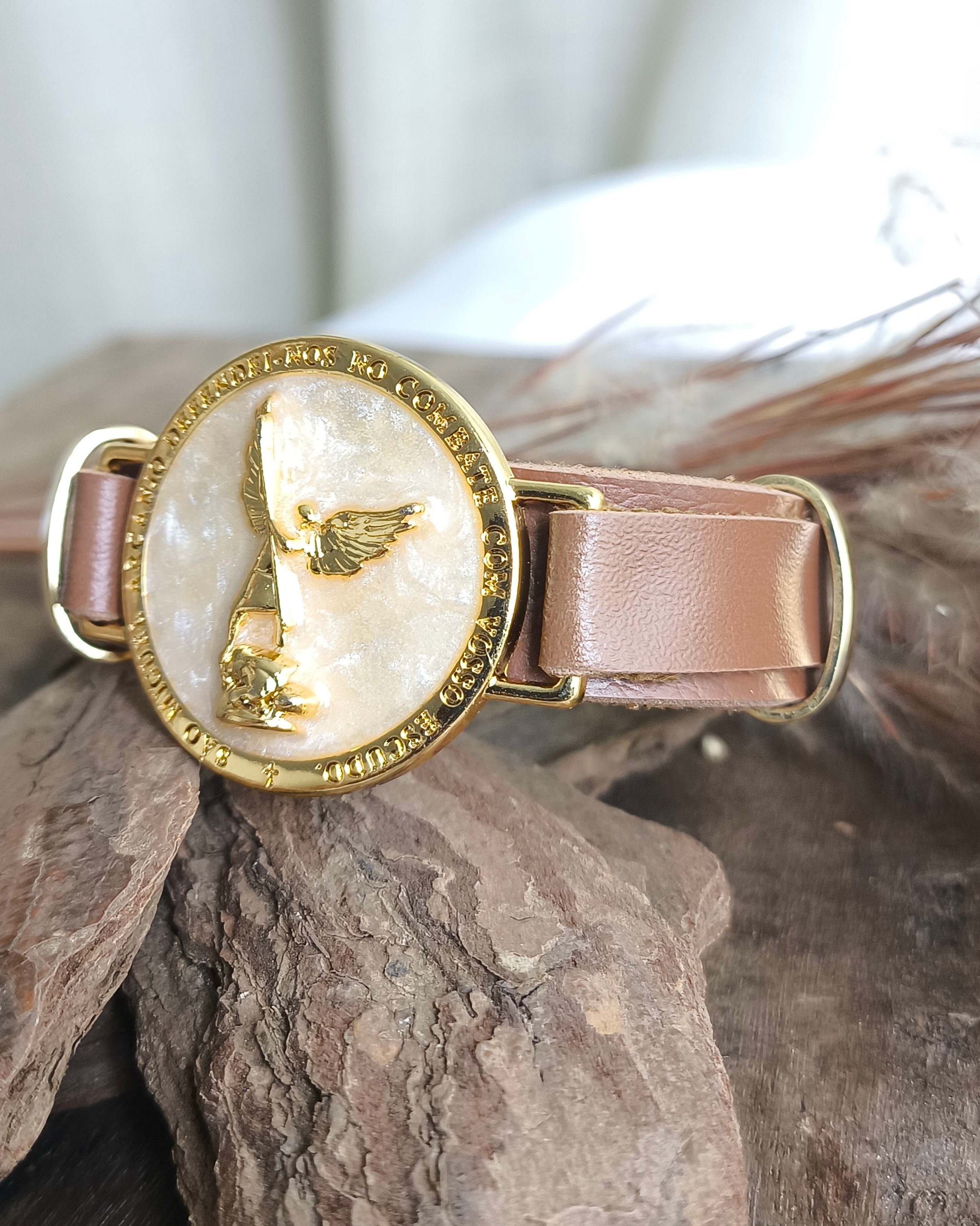 Pulseira Feminina de Couro Marrom - São Miguel Arcanjo