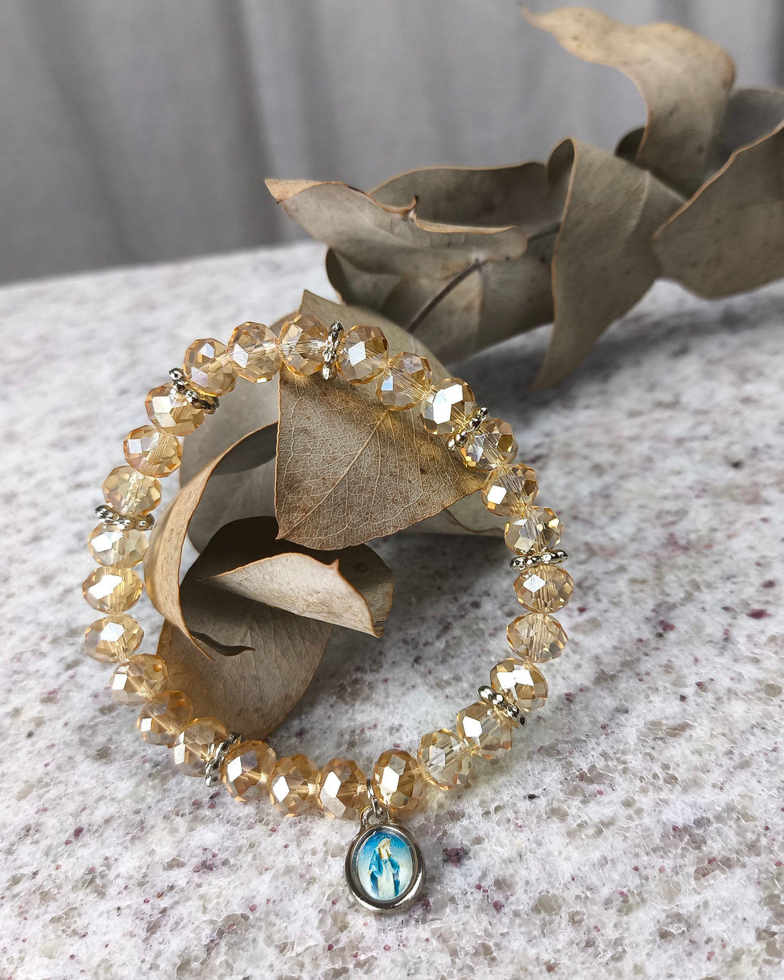 Pulseira Cristal de Vidro Salmão Nossa Senhora das Graças