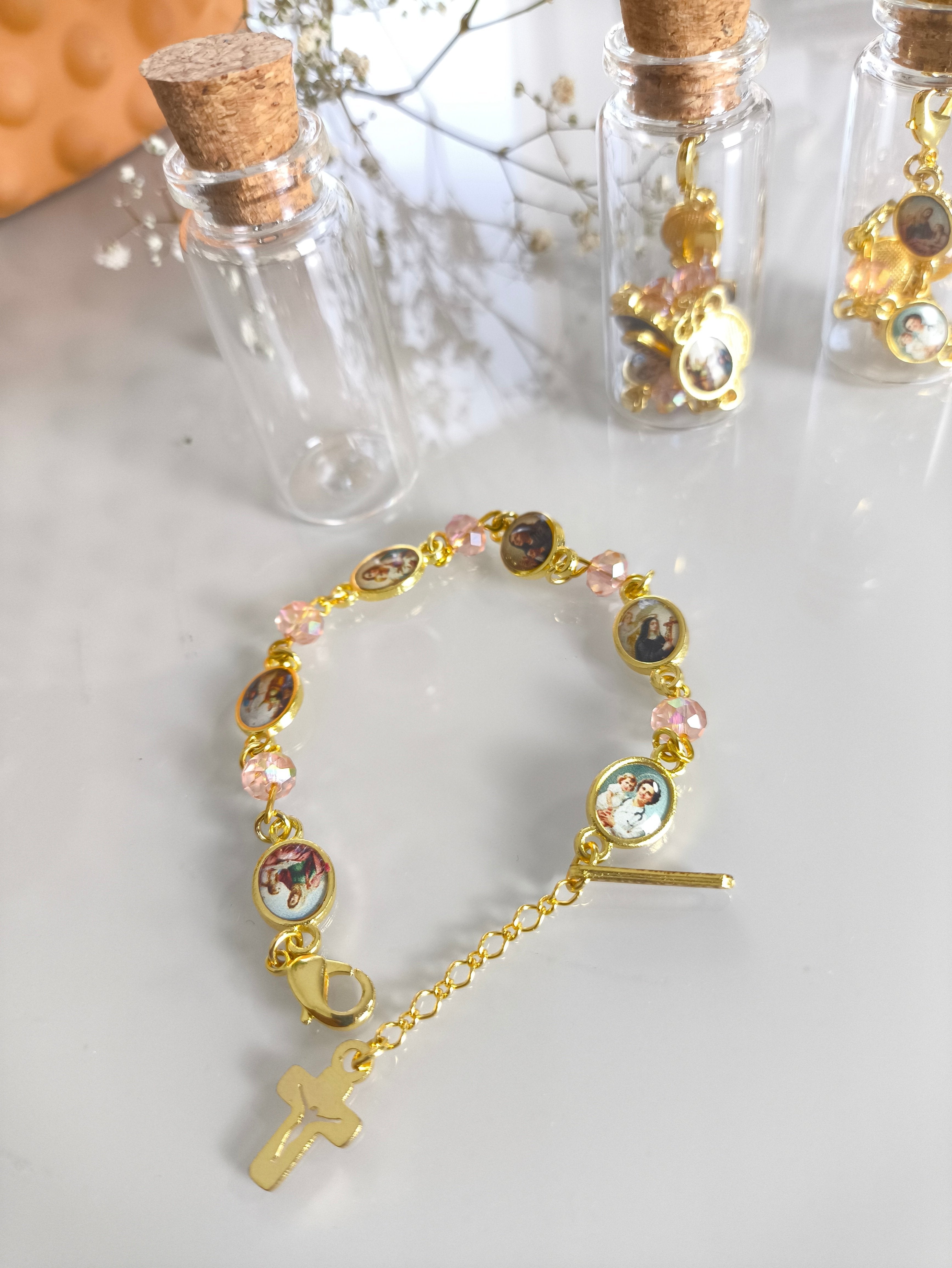 Pulseira Dourada Santas Mães da Igreja c/ vidrinho