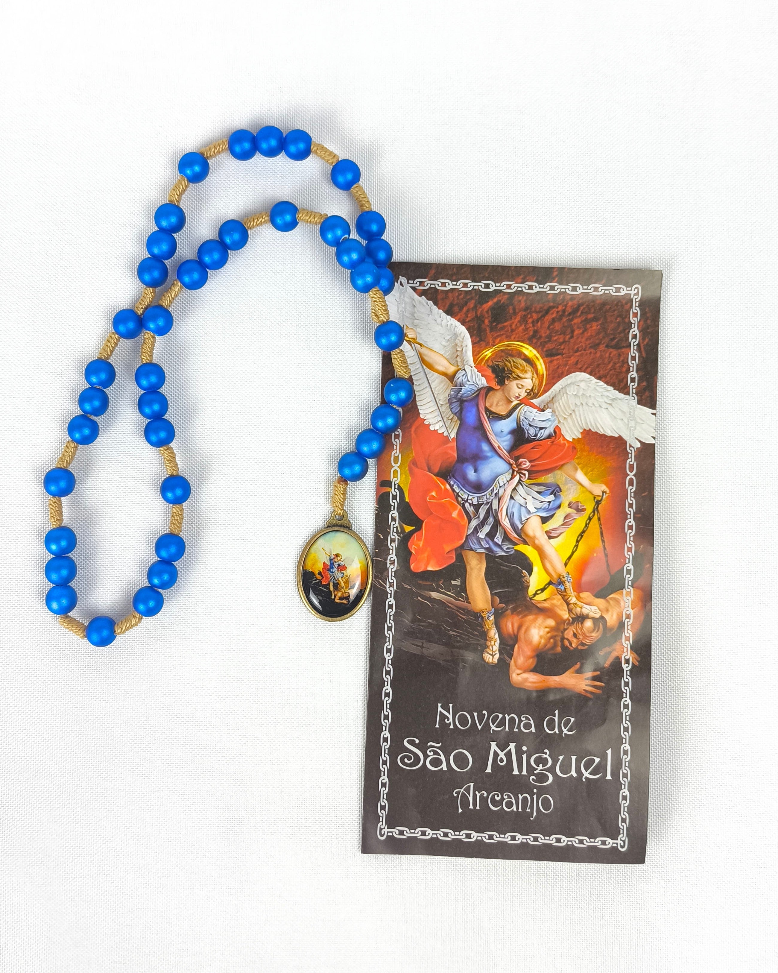 Terço Novena São Miguel Arcanjo azul com Folheto