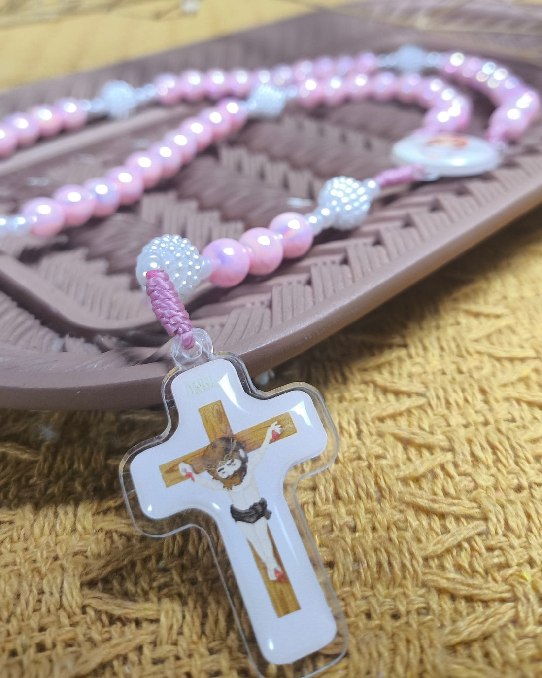 Terço Infantil Anjo da Guarda rosa