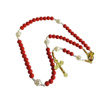 Terço de Santa Terezinha emborrachado vermelho com Folheto Novena das Rosas