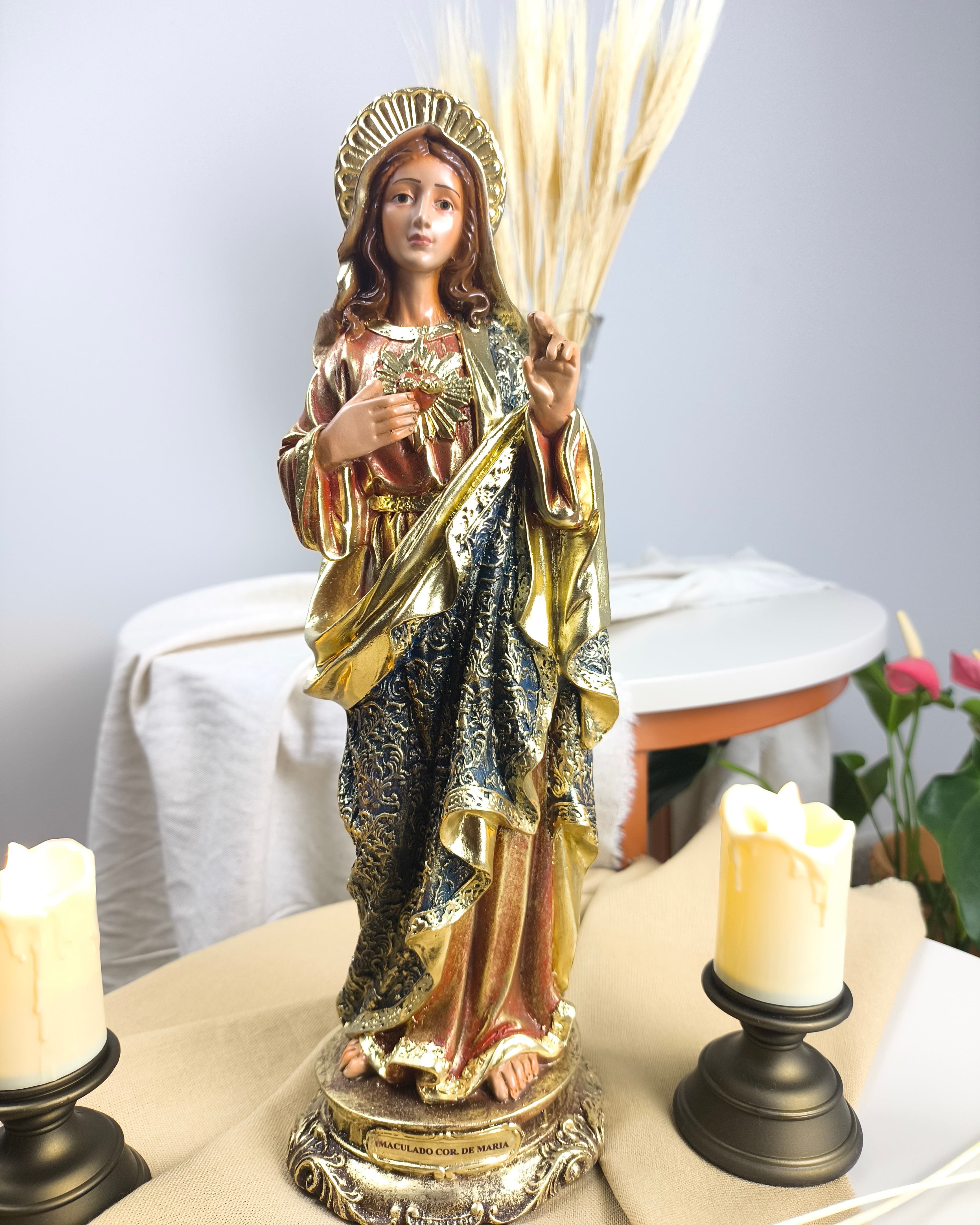 Imaculado Coração de Maria 30cm detalhes em dourado