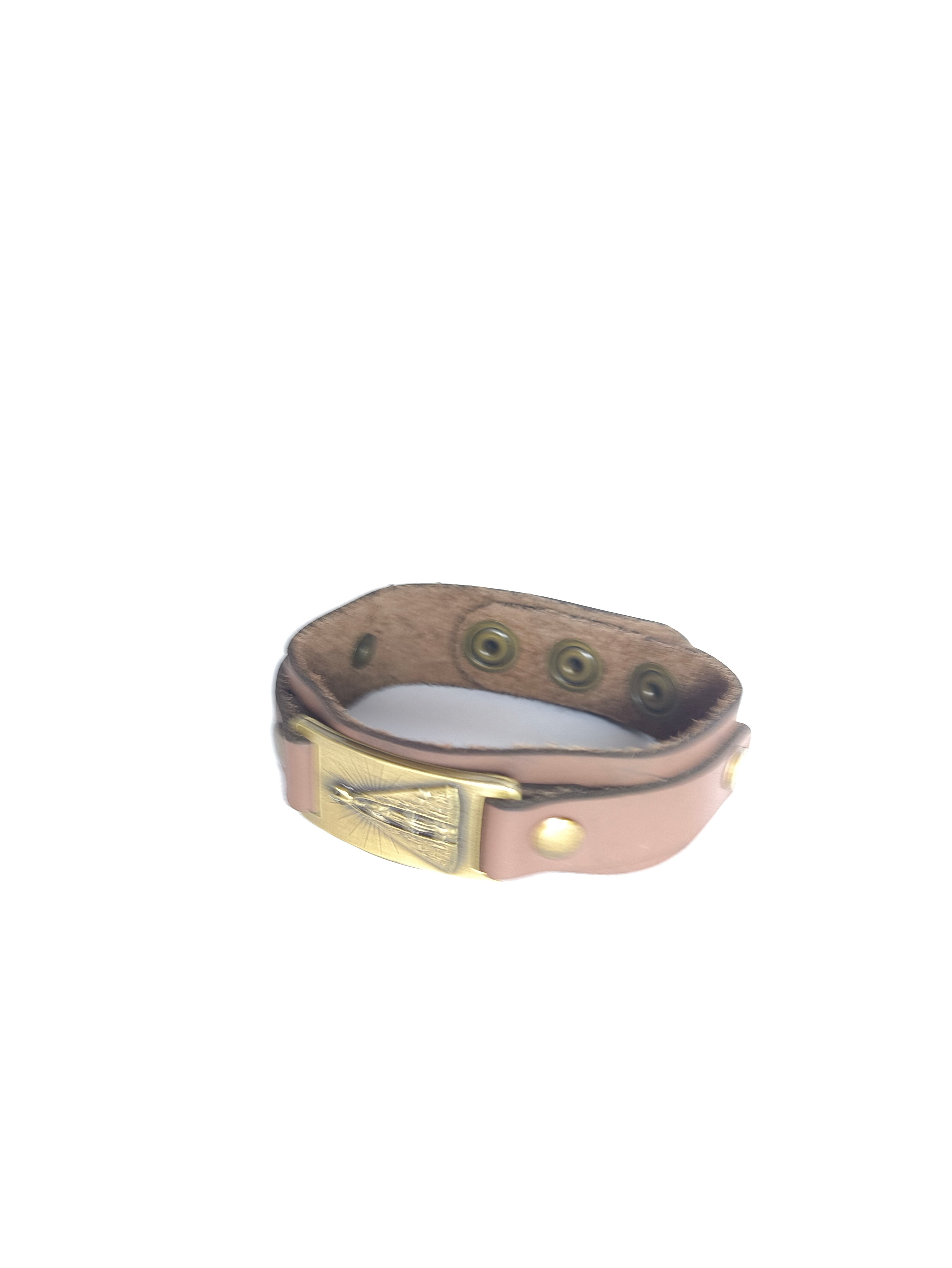 Pulseira em Couro Marrom de Nossa Senhora Aparecida - Ouro Velho