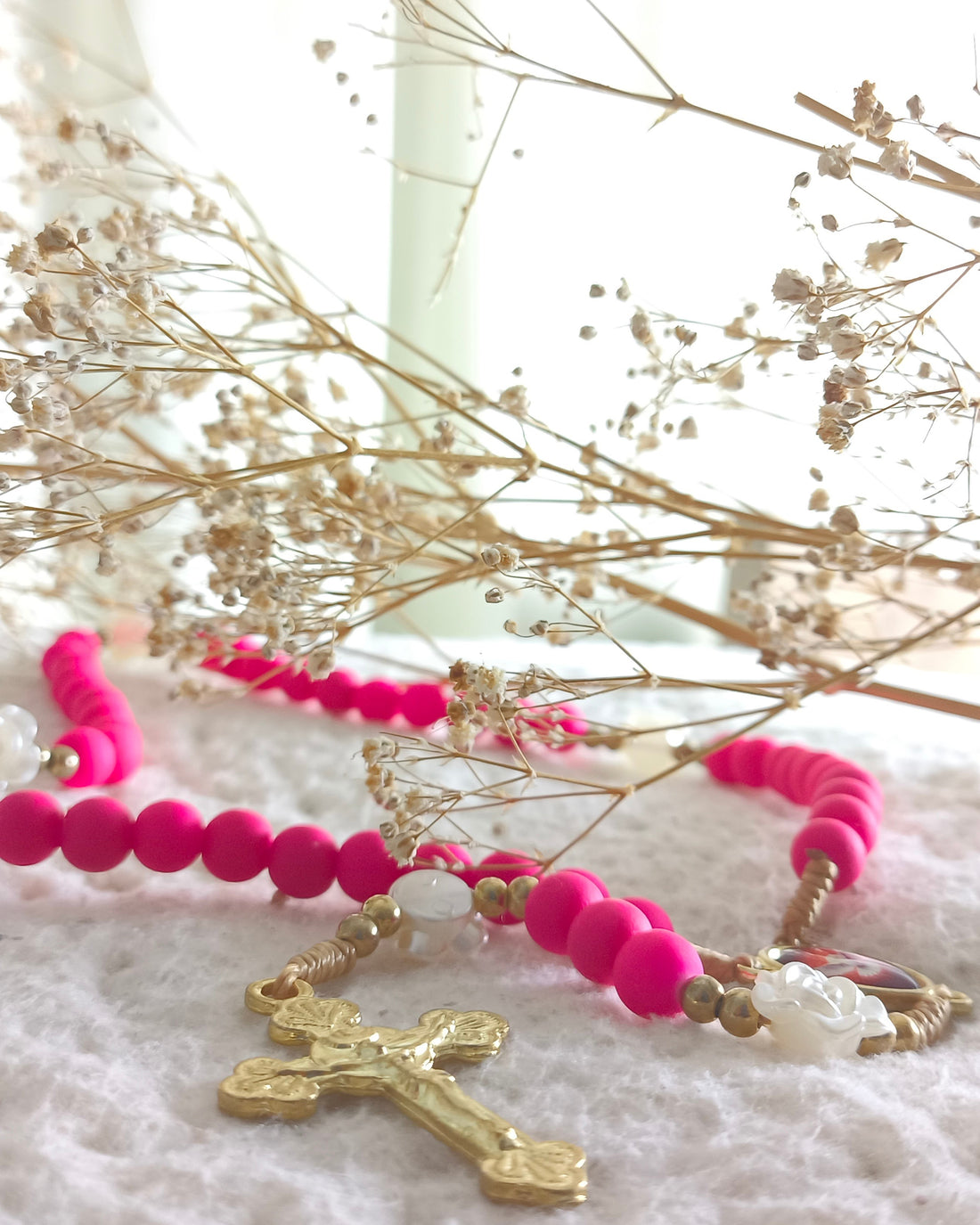 Terço Emborrachado Pink Espírito Santo