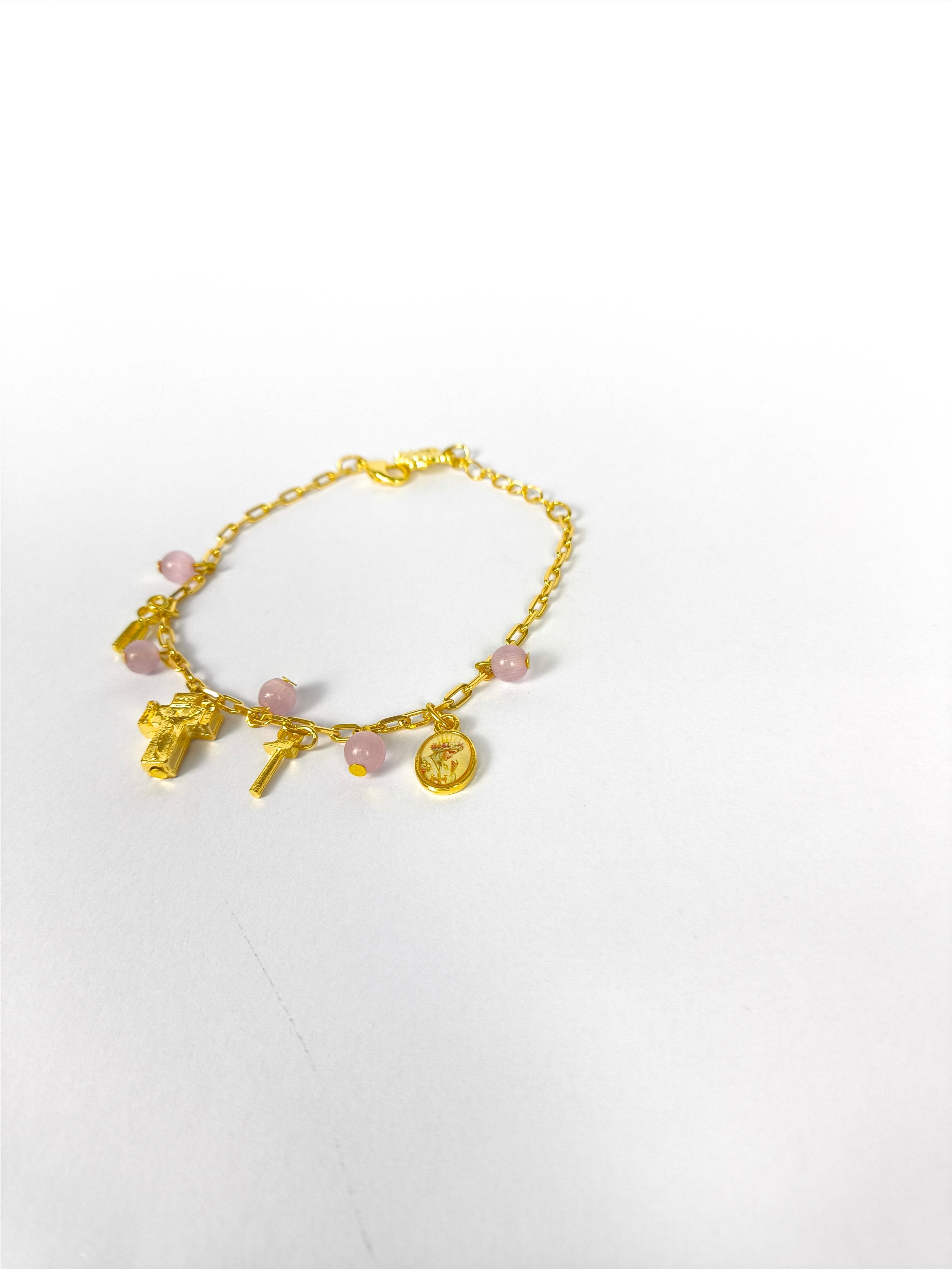 Pulseira Dourada com Rose 6mm Nossa Senhora de La Salette c/vidrinho