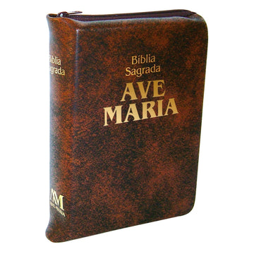 Bíblia Sagrada Ave Maria Marrom - Média com Zíper