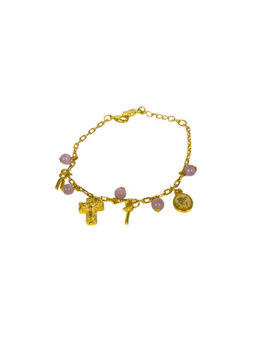 Pulseira Dourada com Rose 6mm Nossa Senhora de La Salette c/vidrinho