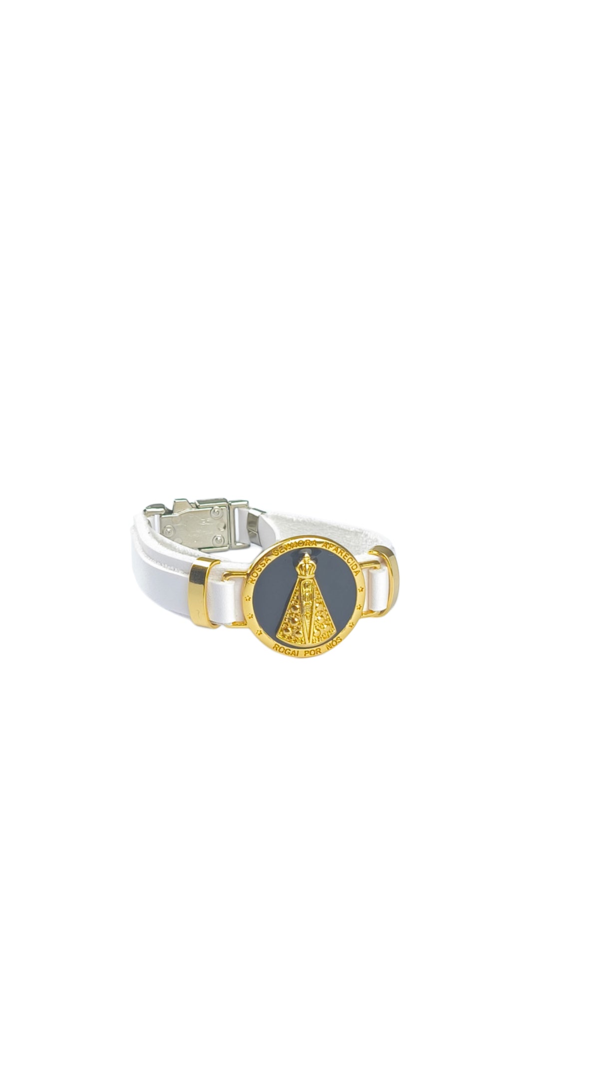 Pulseira Feminina de Couro Branca - Nossa Senhora Aparecida