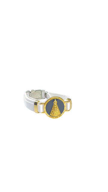 Pulseira Feminina de Couro Branca - Nossa Senhora Aparecida
