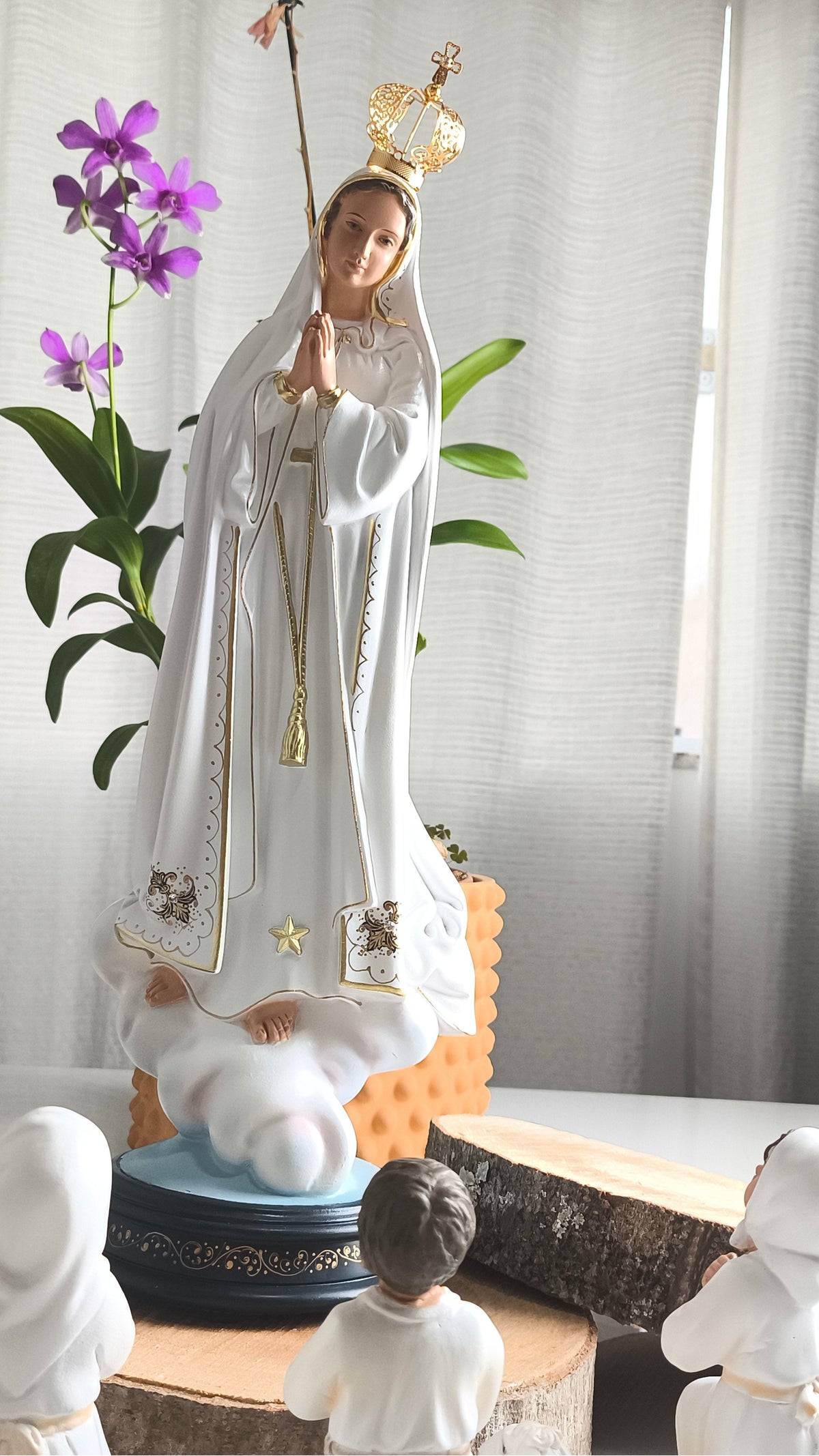 Kit Nossa Senhora de Fátima (35cm) com os 3 Pastorinhos (brancos)