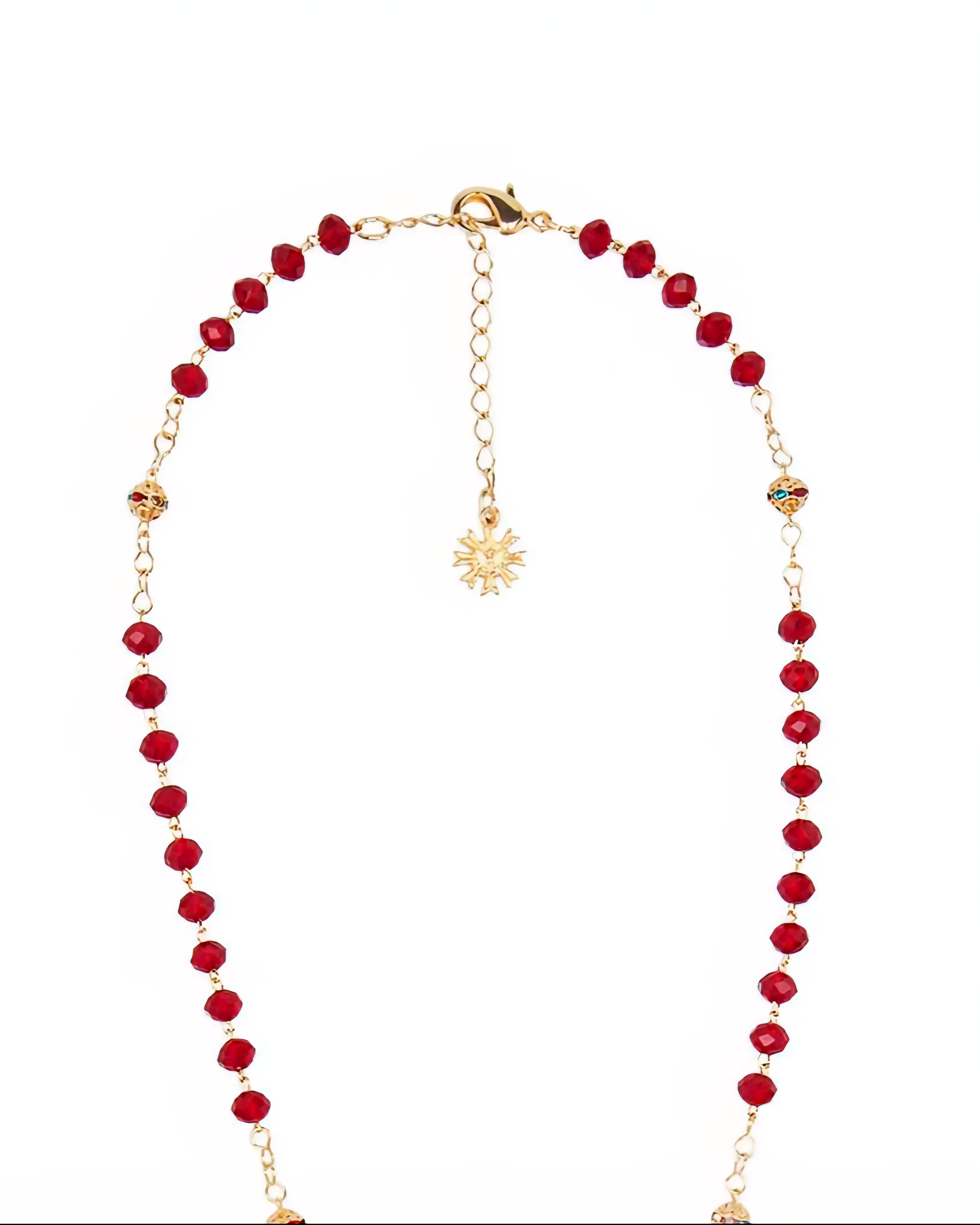 Colar Terço em Cristal Vidro de 6MM Nossa Senhora Aparecida Vermelho