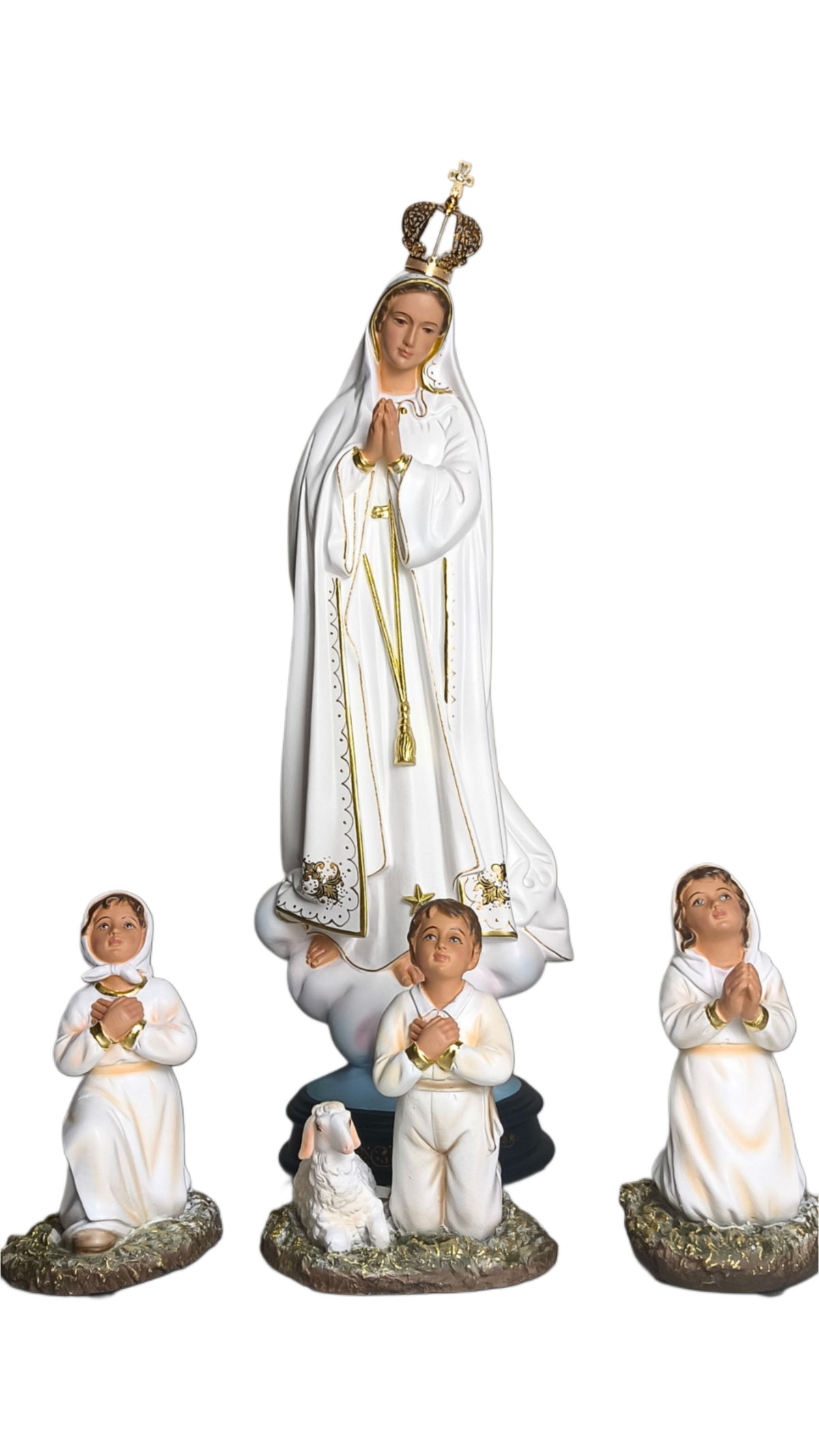 Kit Nossa Senhora de Fátima (35cm) com os 3 Pastorinhos (brancos)