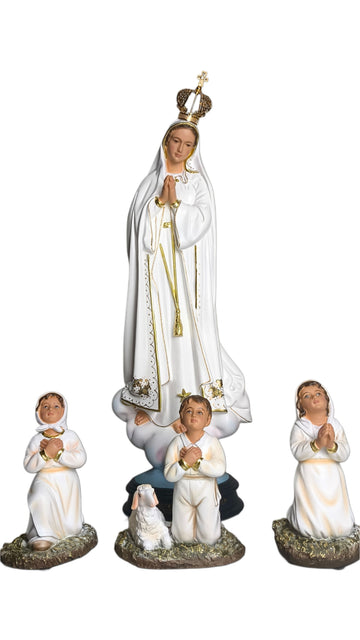Kit Nossa Senhora de Fátima (35cm) com os 3 Pastorinhos (brancos)