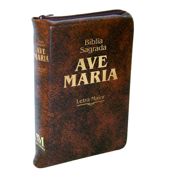 Bíblia Sagrada Ave Maria Marrom - Letra Maior com Zíper