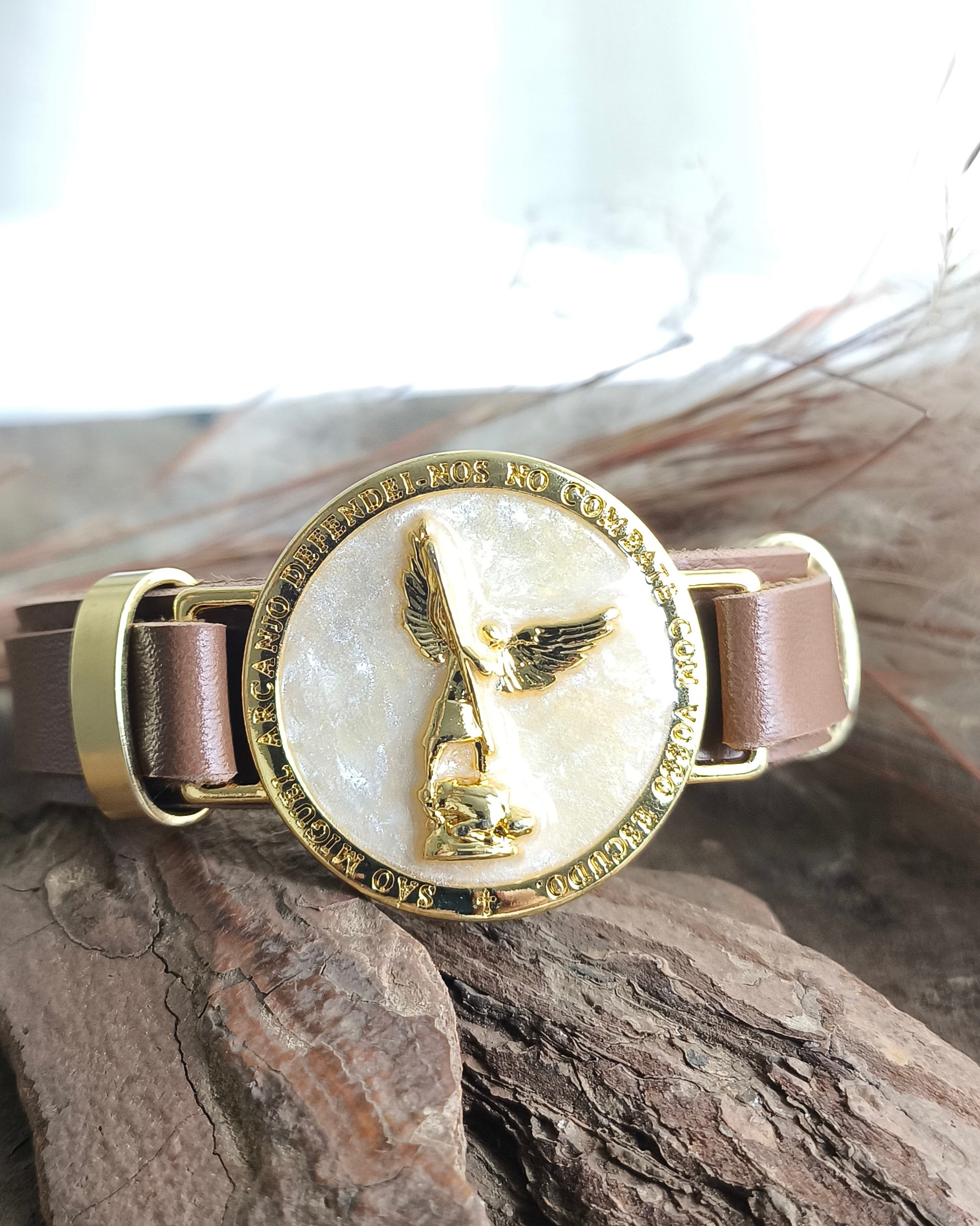 Pulseira Feminina de Couro Marrom - São Miguel Arcanjo