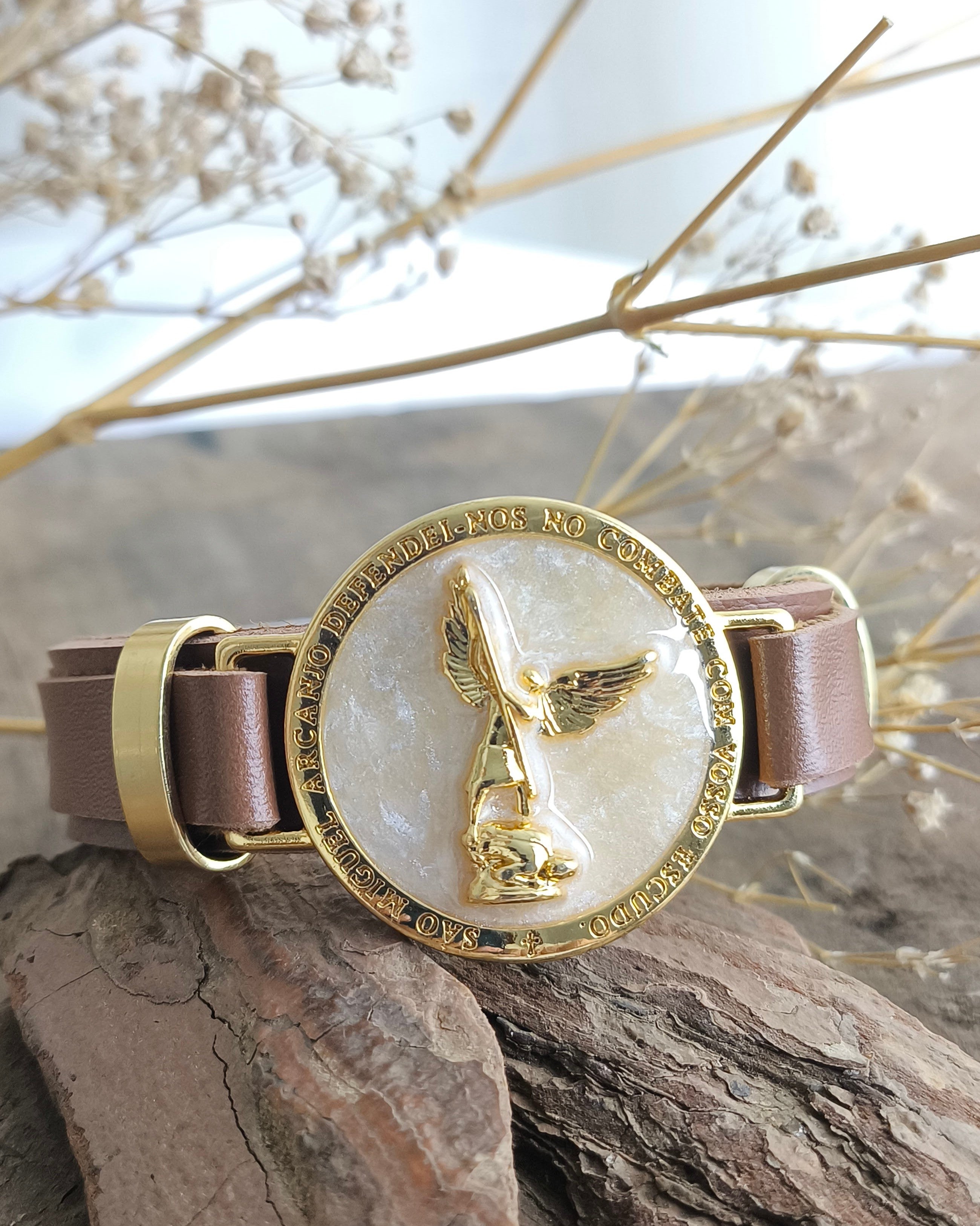 Pulseira Feminina de Couro Marrom - São Miguel Arcanjo