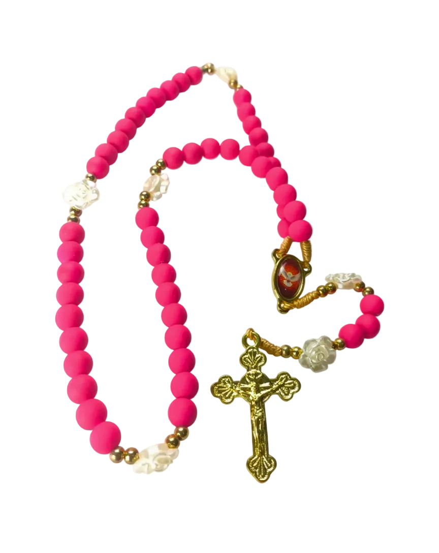 Terço Emborrachado Pink Espírito Santo