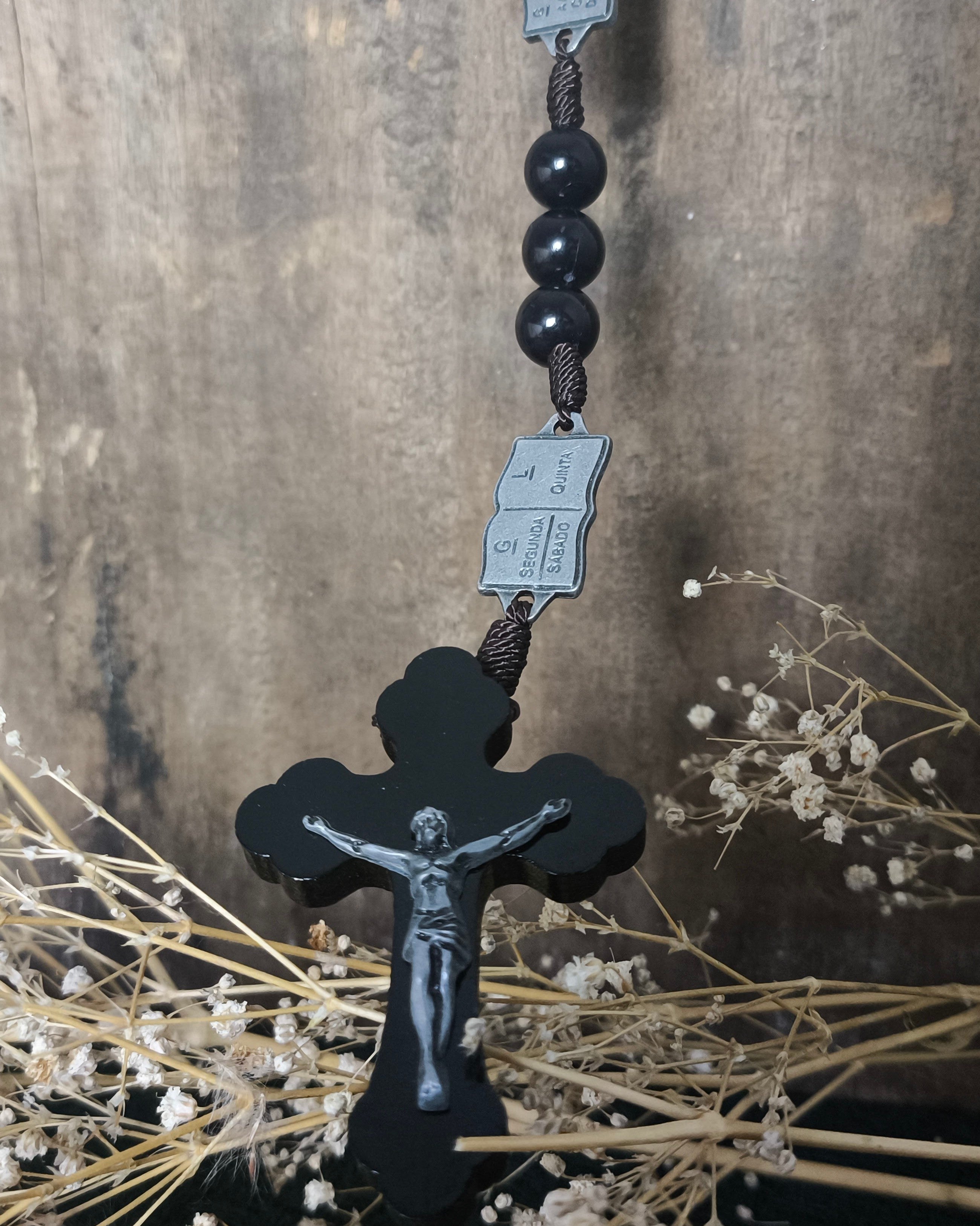 Terço Contemplação dos Mistérios preto Nossa Senhora das Graças