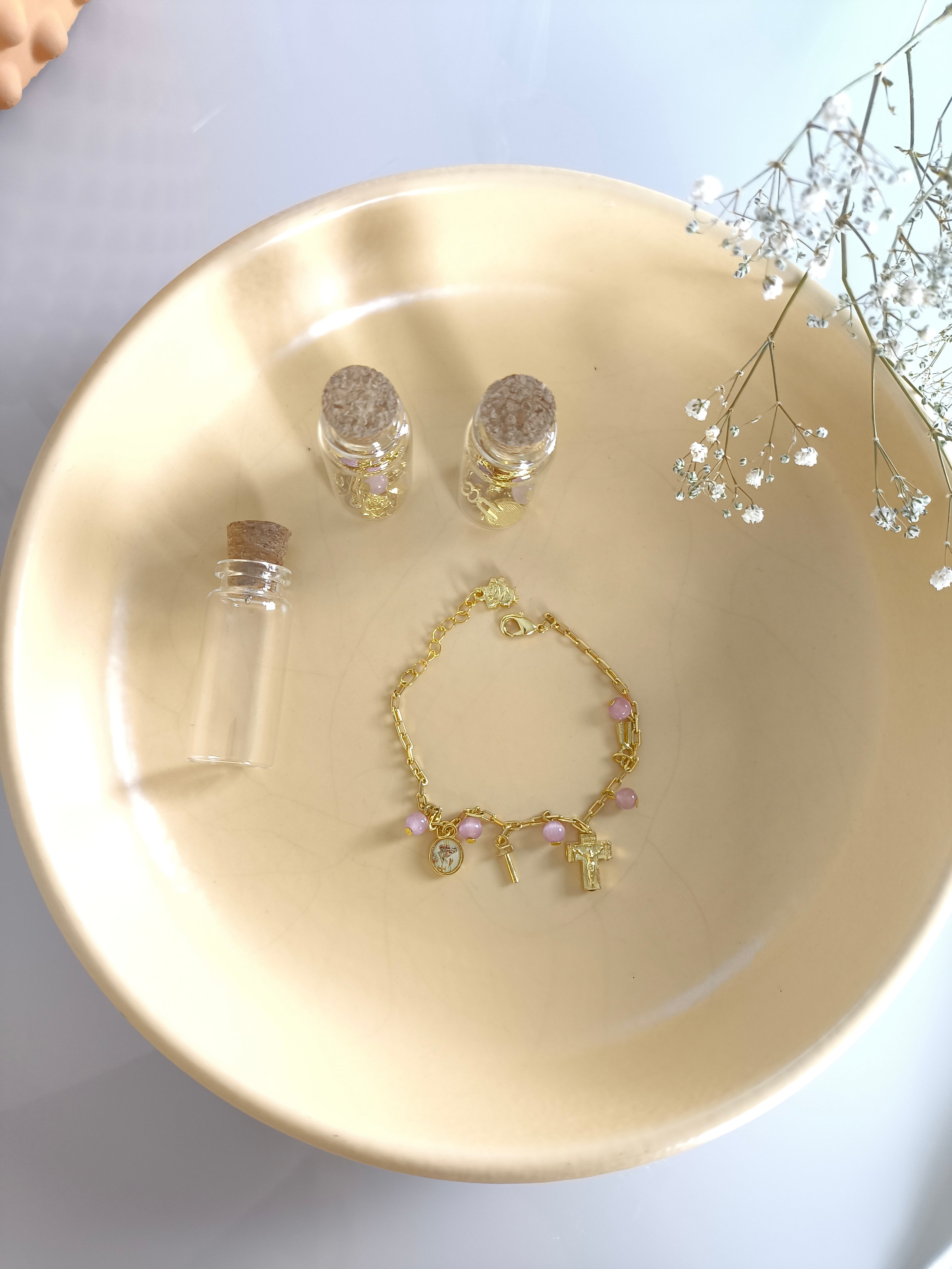 Pulseira Dourada com Rose 6mm Nossa Senhora de La Salette c/vidrinho