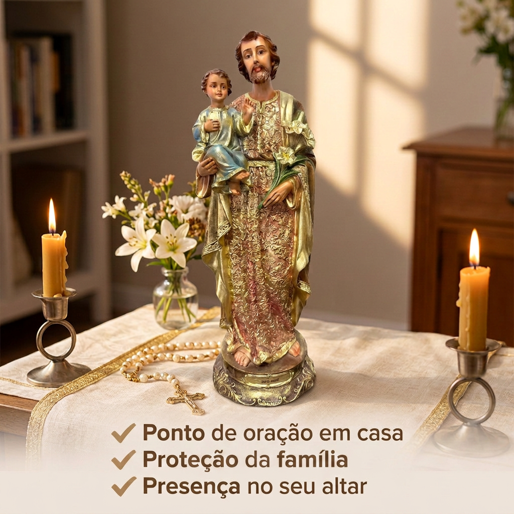 Imagem de São José com Menino Jesus 39cm Dourado