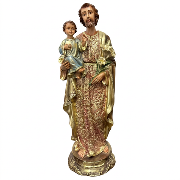 Imagem de São José com Menino Jesus 39cm Dourado