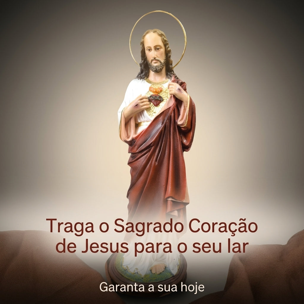 Imagem Sagrado Coração de Jesus 32cm Pintada à Mão