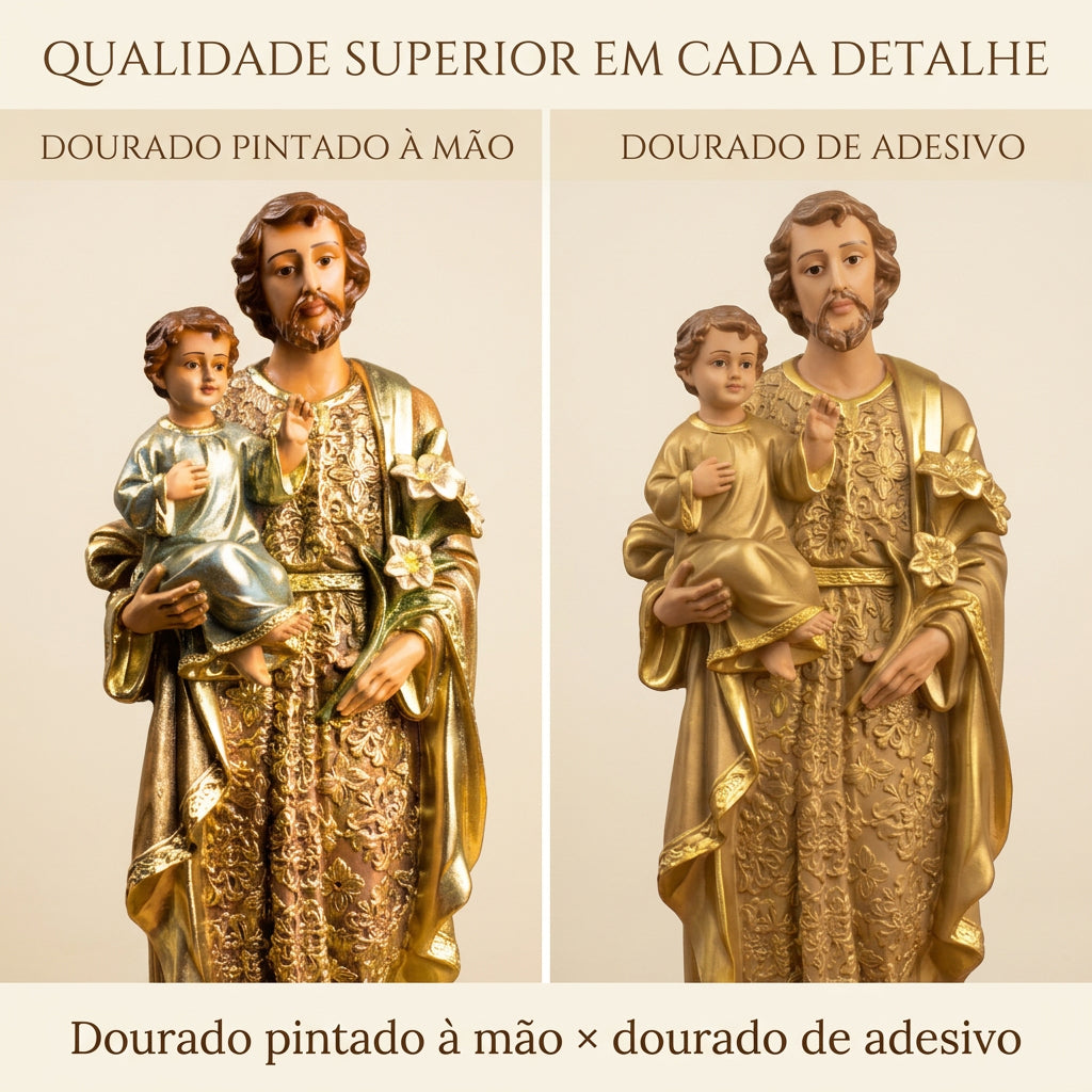 Imagem de São José com Menino Jesus 39cm Dourado
