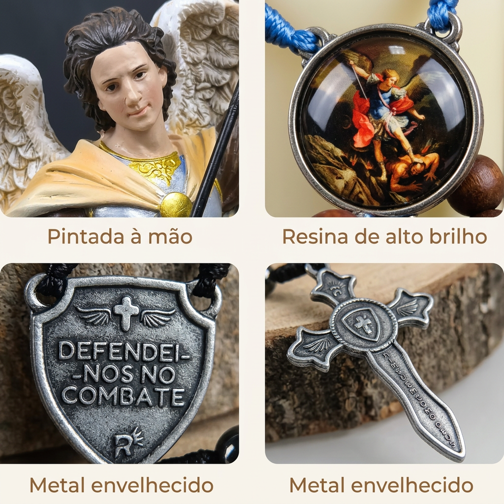Kit Quaresma São Miguel Arcanjo Imagem Terço e Cordão