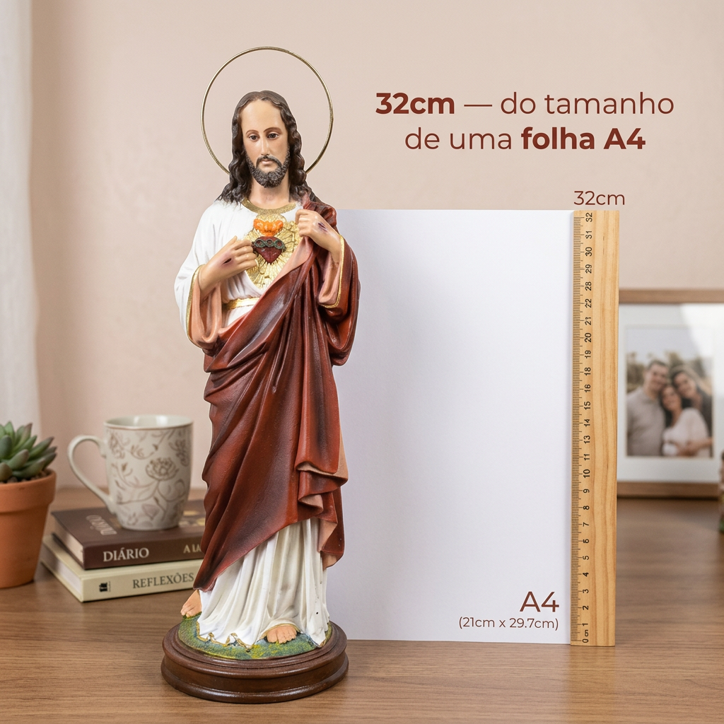 Imagem Sagrado Coração de Jesus 32cm Pintada à Mão