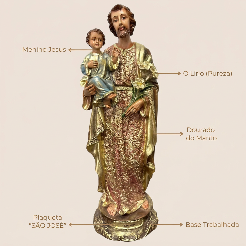 Imagem de São José com Menino Jesus 39cm Dourado